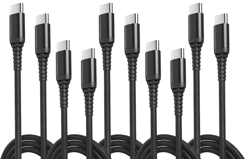 tekSonic 5-Pack 6ft USB Type-C to Type C Cables [60W PD Fast Charging, 3.0A] - Nylon Braided USB C Fast Charger Cords for Samsung Galaxy S23/S21/S20/S10/Note 20/10, Google Pixel, iPad - Perfect for Home, Office & Travel Charging