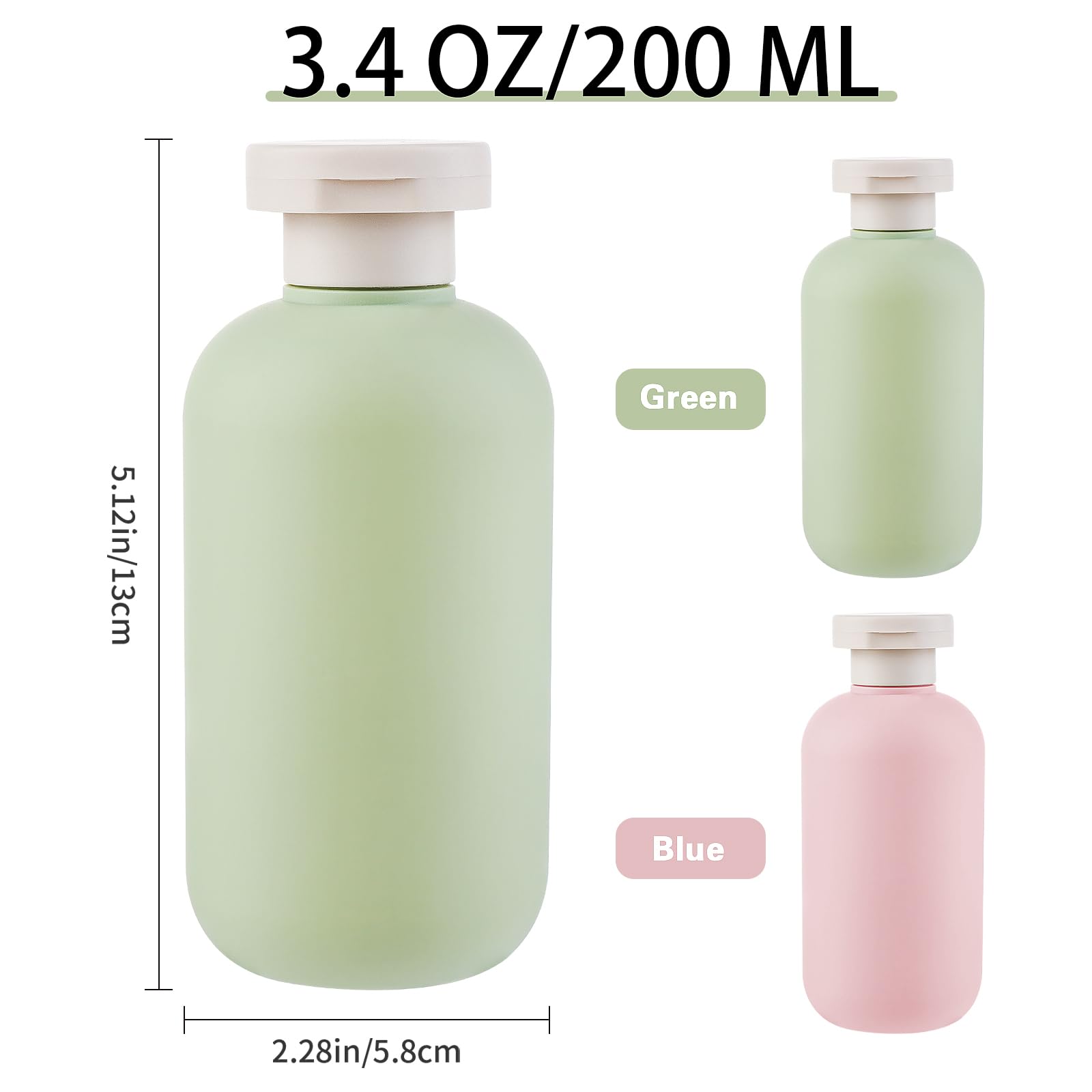 2 Pack Refillable Squeeze Bottles with Flip Cap - 200ML Travel Size Empty Plastic Bottles for Shampoo, Conditioner, Cream & Lotion (Green & Pink) | Perfect for Travel, Gym, Camping & Home Use