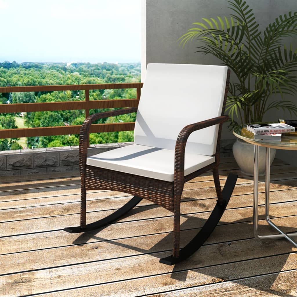 Sywamol Comfortable Rocking Chair - Ergonomic Lounge Chair with Brown Poly Rattan for Outdoor Relaxation | Perfect for Patio, Garden, and Backyard Use