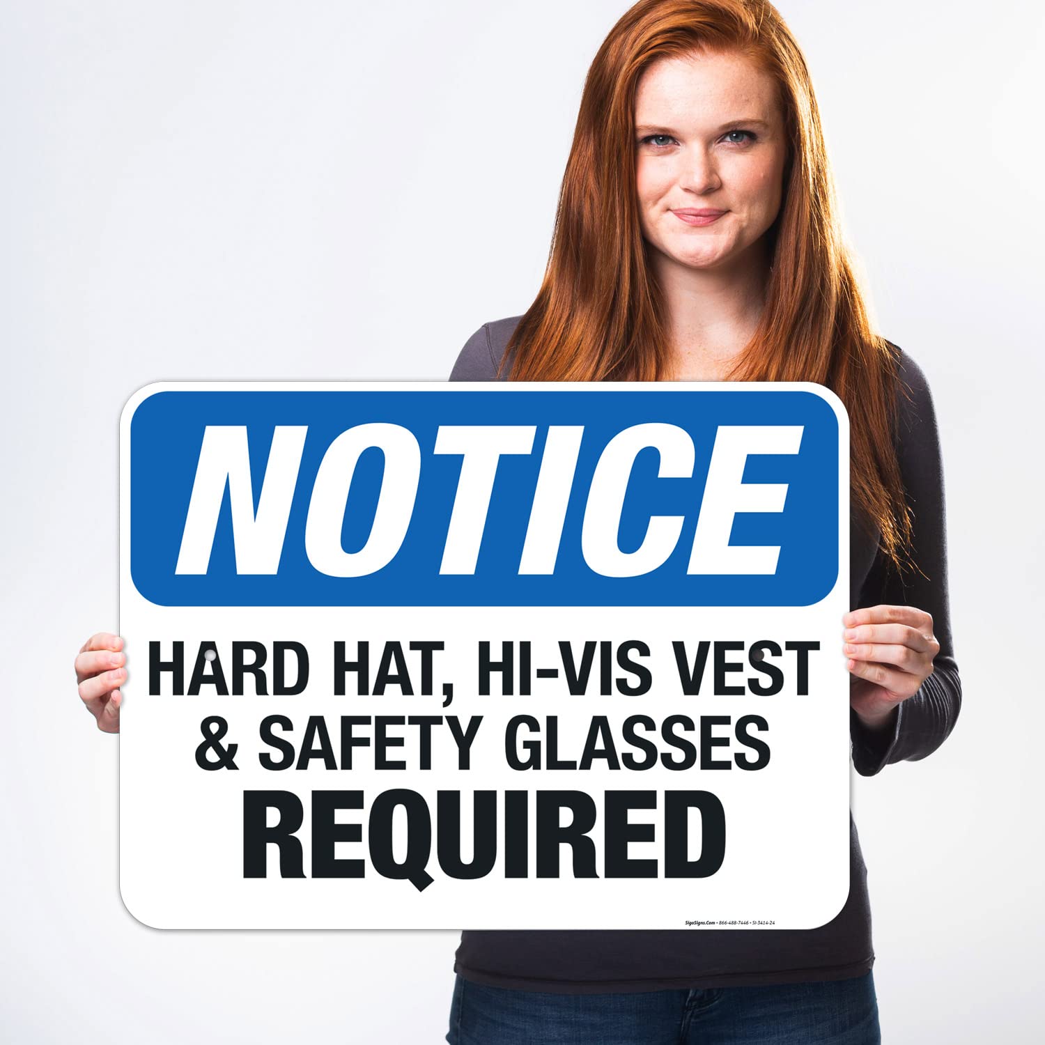 OSHA Compliant Hard Hat Hi-Vis Vest & Safety Glasses Required Sign - 18x24 Inches Rust-Free .063 Aluminum Safety Sign - Fade Resistant for Indoor/Outdoor Use - Made in USA - Perfect for Construction Sites, Warehouses & Industrial Facilities