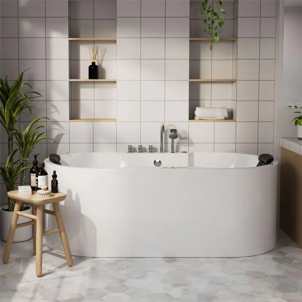 Empava 67-Inch Freestanding Acrylic Whirlpool Bathtub with Center Drain - Oval Soaking Tub for Luxury Bathroom & Spa Relaxation at Home