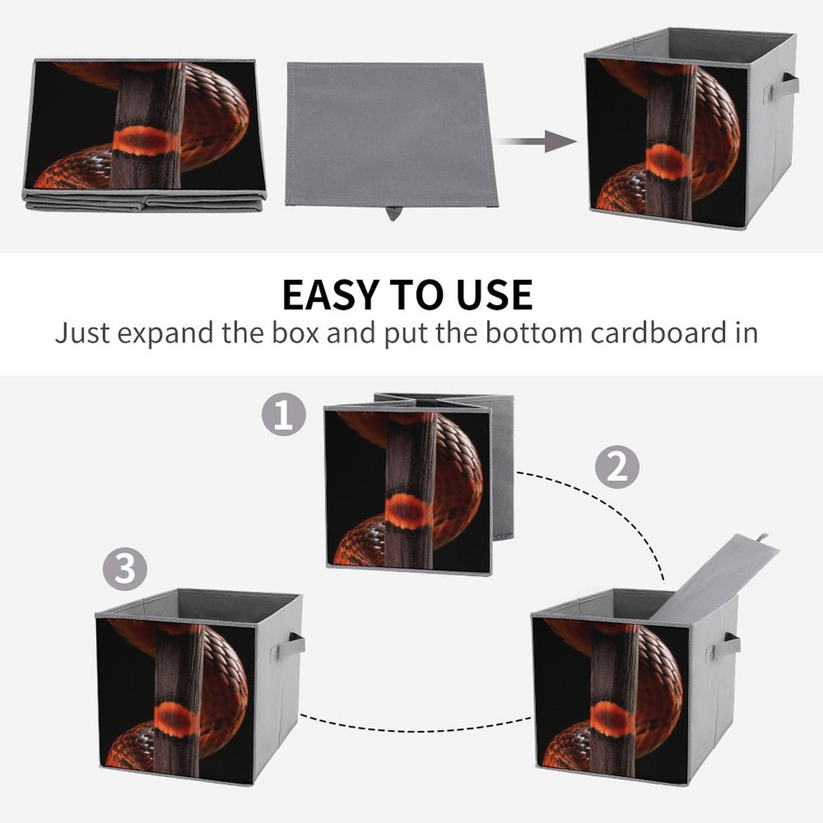 6-Pack Orange Snake Print Collapsible Storage Bins with Handles - Large Closet Organizer for Clothes, Toys & Home Organization | Foldable Fabric Storage Baskets for Bedroom, Nursery & Dorm Room