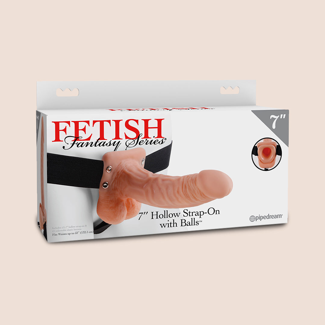 Fetish Fantasy 7 Hollow Strap-On Dildo with Balls - Comfortable Elastic Harness for Couples | Adult Toys for Lesbian, BDSM & Role Play | Perfect for Beginners & Advanced Users