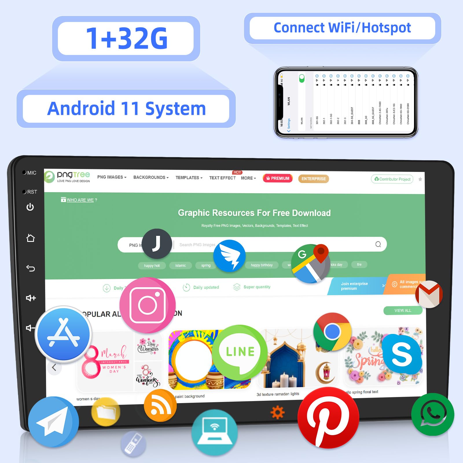 10.1 Inch Android Double Din Car Stereo - 1GB RAM 32GB ROM Touch Screen Car Radio with Wireless/Wired Mirror Link, 1080P HD, WiFi, Bluetooth, EQ, Steering Wheel Control + Backup Camera & MIC - Perfect for Car Audio Upgrade & Hands-Free Driving