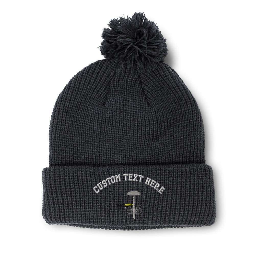 Custom Pom Pom Beanies for Women & Men - Acrylic Winter Skull Cap with Embroidery - One Size Fits All - Perfect for Disc Golf, Skiing, and Outdoor Winter Activities