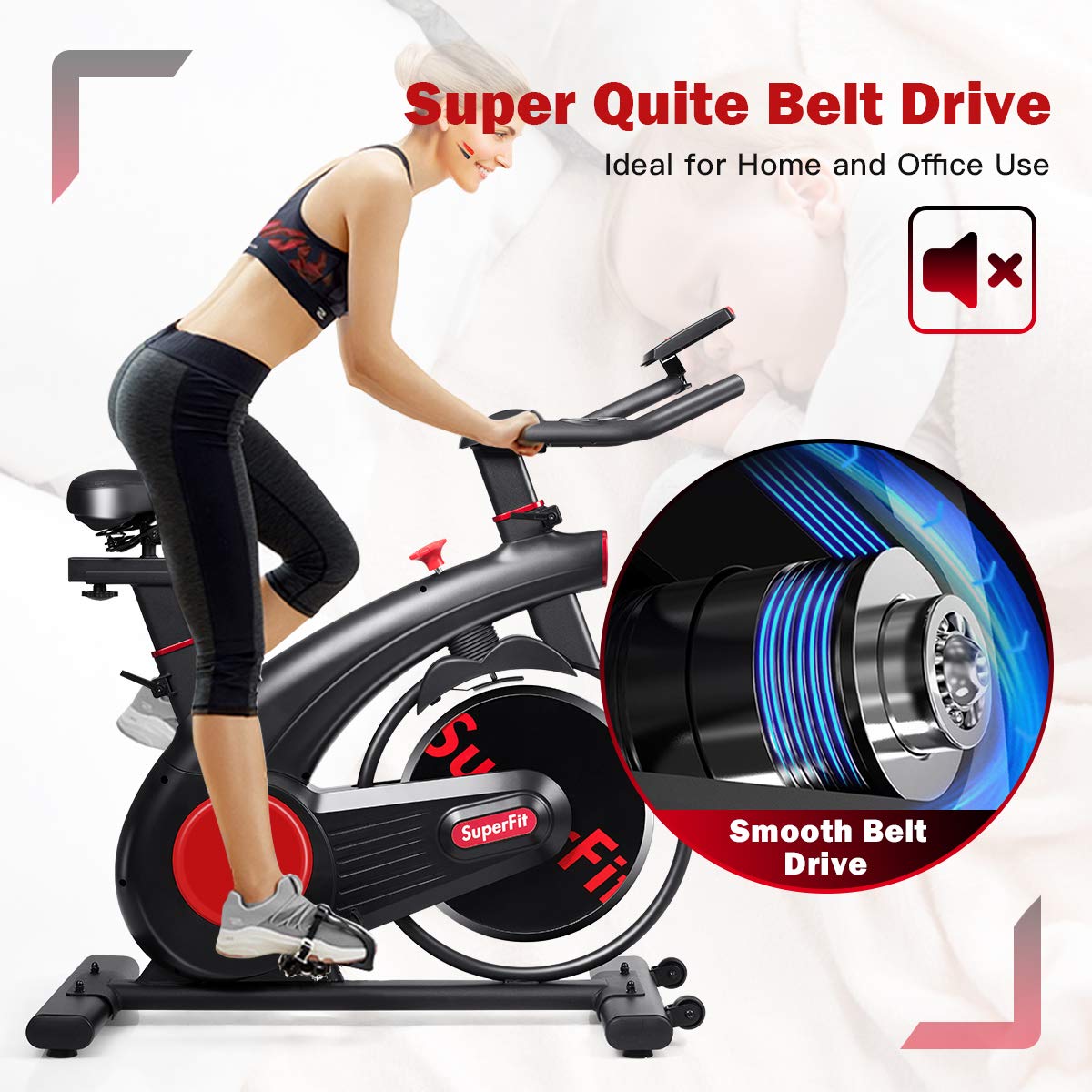 Goplus Indoor Cycling Bike - Silent Belt Drive Exercise Bike with Phone Holder, Adjustable Seat & LCD Monitor - Home Gym Equipment for Cardio, Weight Loss & Fitness Training (Perfect for Small Spaces & Apartment Workouts)