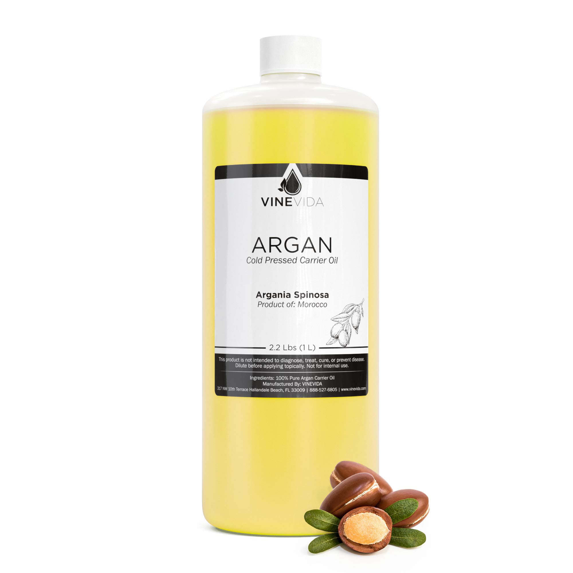 32 Oz Bulk Argan Oil - 100% Pure & Undiluted Moroccan Argan Carrier Oil in HDPE Bottle (2 Pound) for Hair, Skin & Nails - DIY Soap Making, Candle Crafting, Essential Oil Blends - VINEVIDA Organic Cold-Pressed Argan Oil for Daily Beauty Routine & Spa Treatments