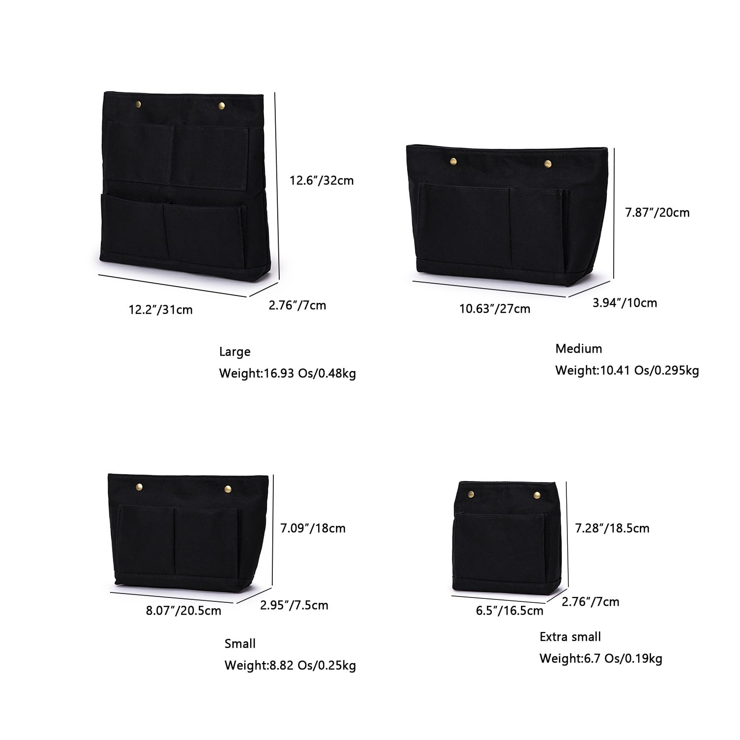 Lightweight Handbag Organizer Insert with Multiple Pockets - Cotton Canvas Storage Organizer for Purses, Cosmetic Bags & Travel Essentials (Medium, Black) - Perfect for Daily Use, Travel & Work