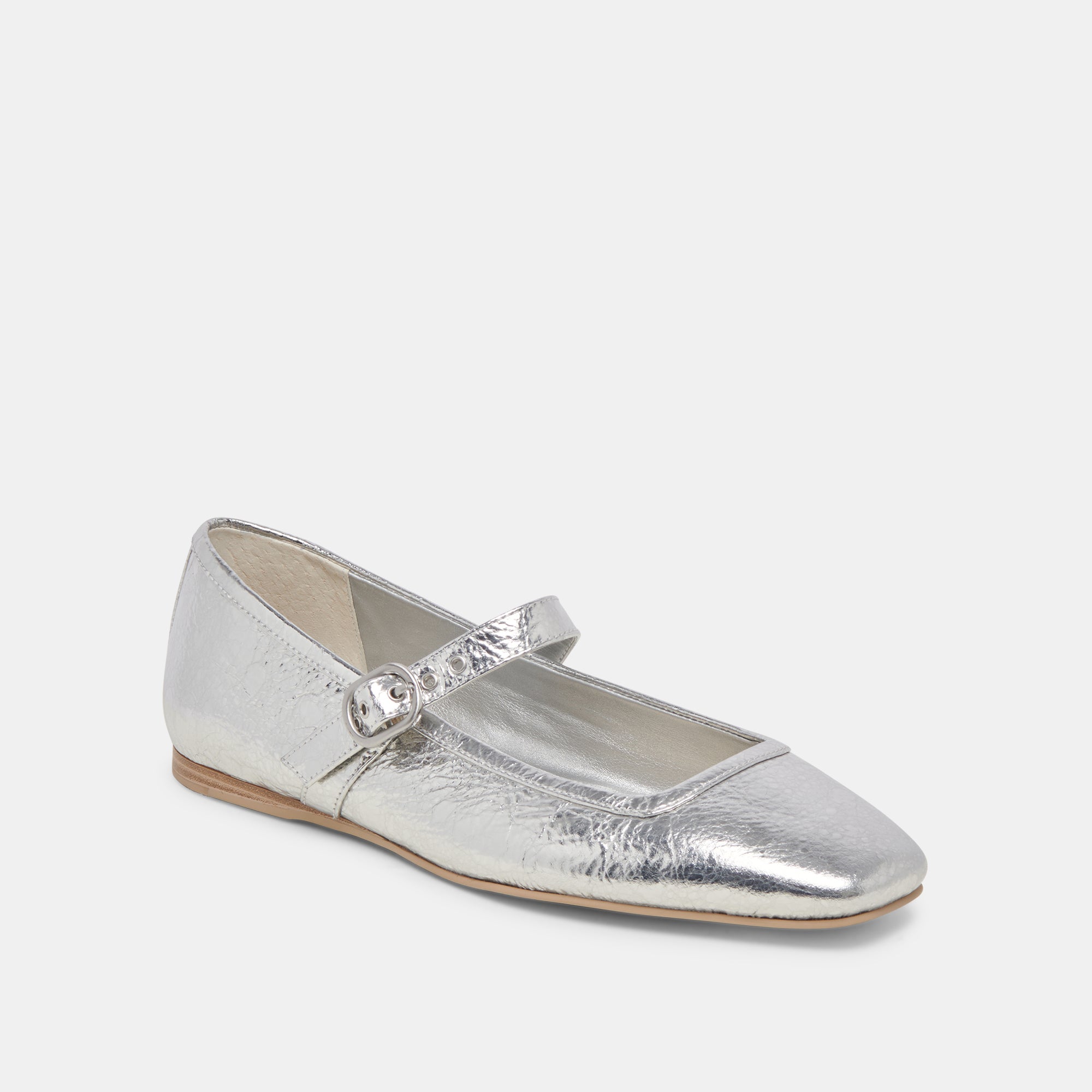 RODNI Women's Ballet Flats - Silver Distressed Leather Comfortable Slip-On Shoes for Casual Wear & Work