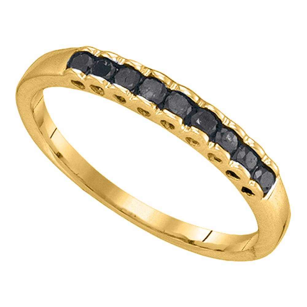 10K Yellow Gold Princess Cut Black Diamond Band Ring for Women - 1/4 Cttw Channel Set Enhanced Black Diamond Jewelry - Perfect for Anniversary Gifts, Wedding Bands & Special Occasions