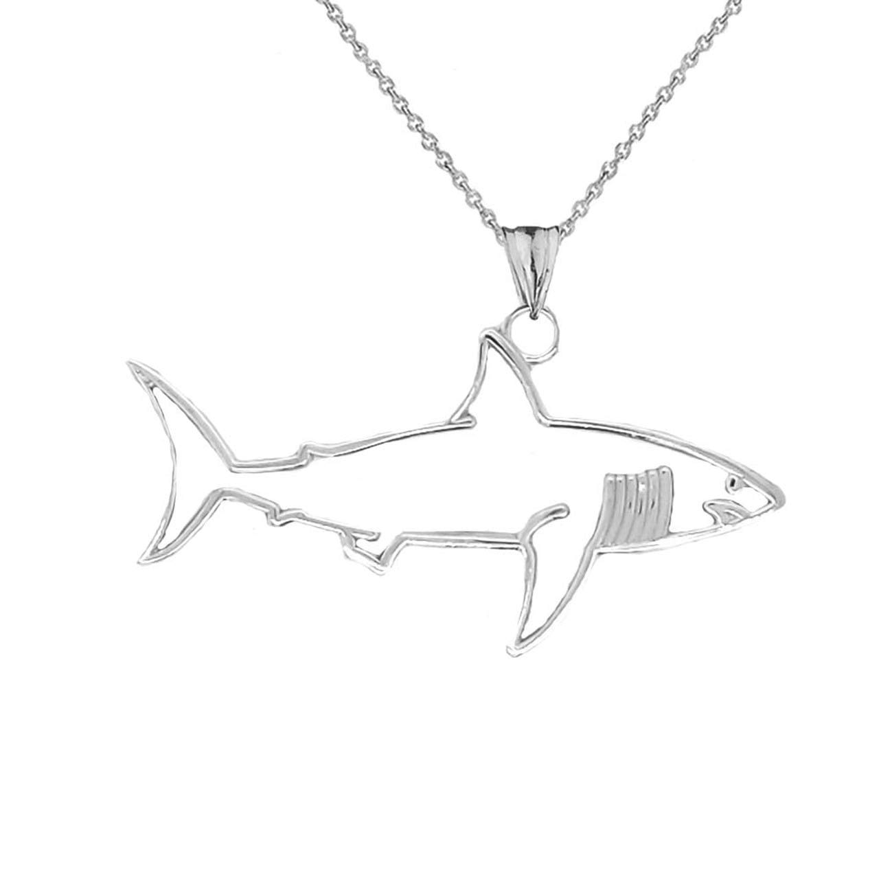 925 Sterling Silver Shark Outline Charm Pendant Necklace for Women & Men - Perfect for Beach, Ocean & Marine Life Jewelry Gifts