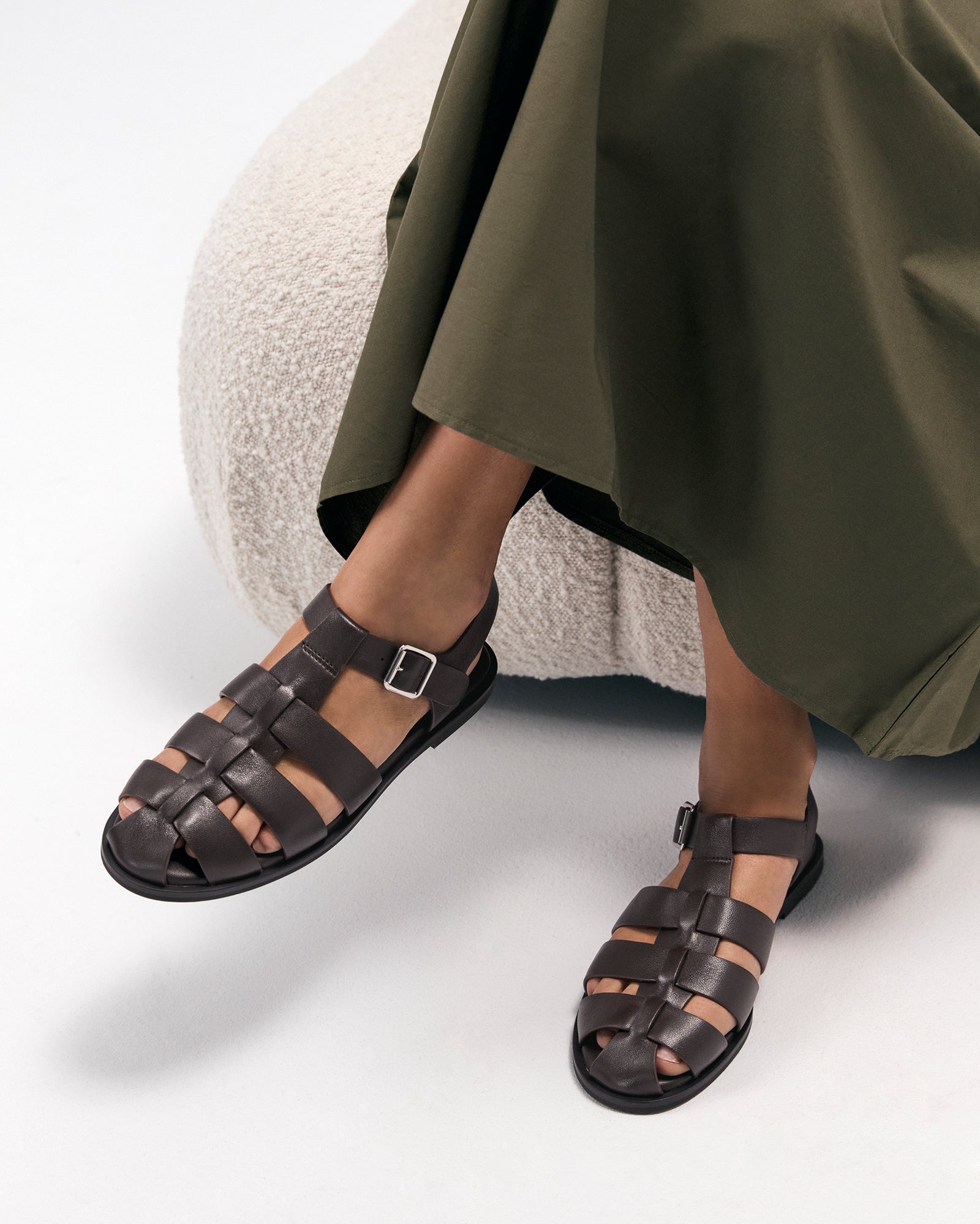 FINN Flat Sandals for Women - Genuine Chocolate Brown Leather Straps - Comfortable & Stylish Summer Slide Sandals for Beach, Vacation & Casual Outings