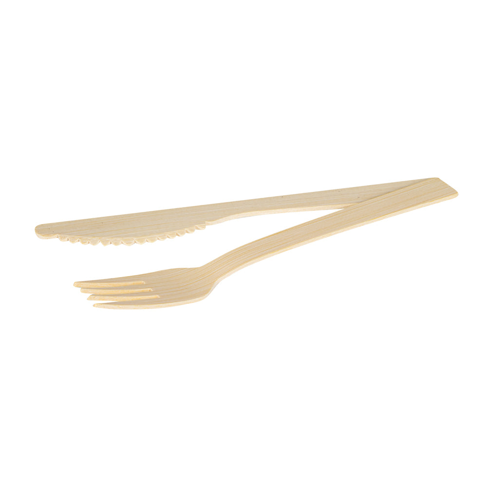 Eco-Friendly Bamboo Disposable Cutlery Set - 100-Piece Knives & Forks with White Napkins & Kraft Paper Pouch | Biodegradable Utensils for Parties, Picnics, Camping & Sustainable Dining