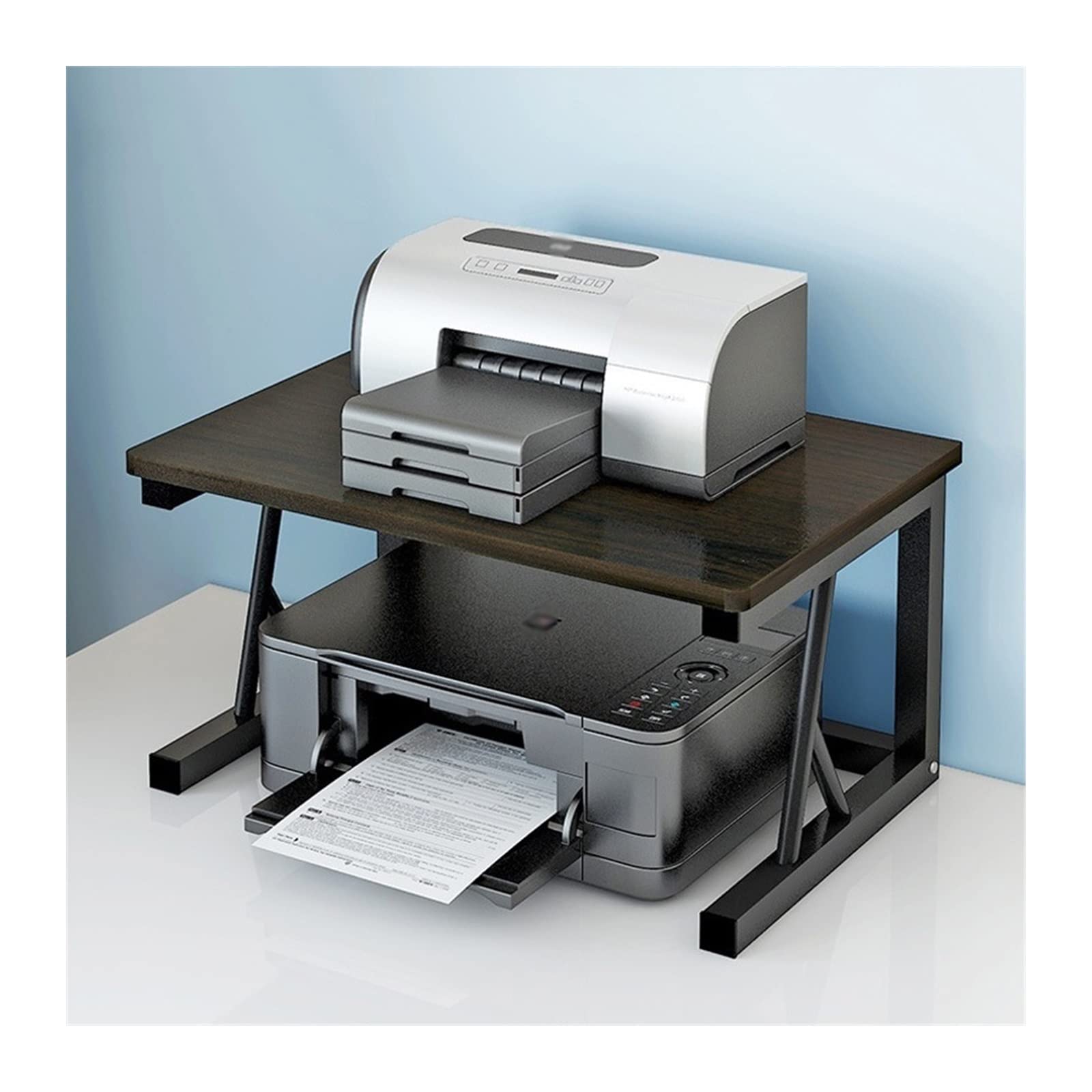 TOMYEUS 2-Tier Printer Stand for Home & Office - Sturdy Metal & Wood Desktop Organizer for Printer, Copier & Office Supplies - Perfect for Small Spaces & Clutter-Free Workspaces