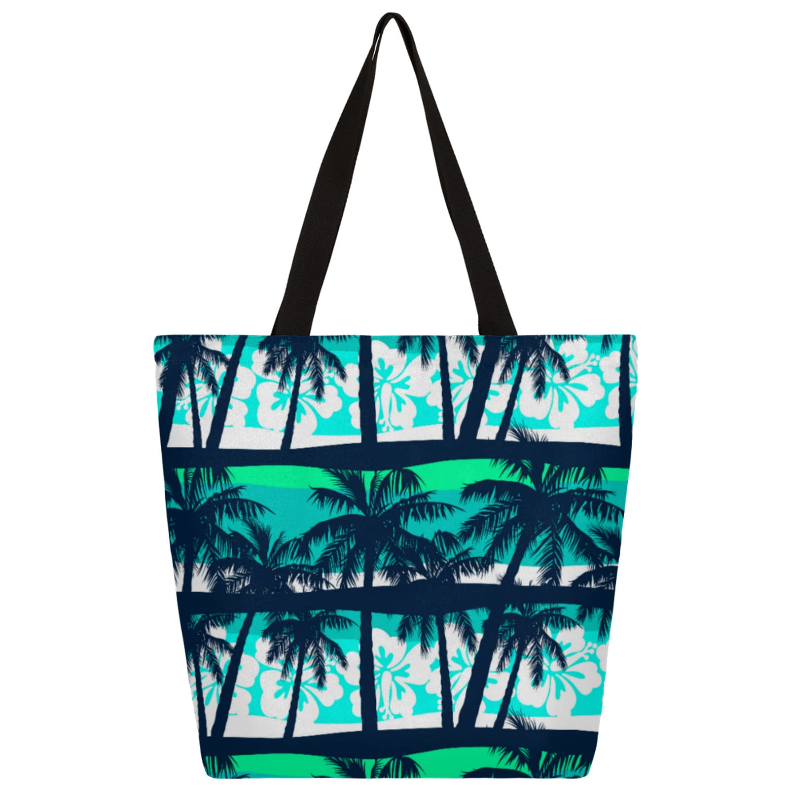 Stylish Canvas Tote Bag for Women - Reusable Heavy Duty Grocery Shopping Bag with Inner Pocket | Tropical Coconut Tree Beach Design | Perfect for School, Work, Gym & Travel - Durable Shoulder Bag for Everyday Use