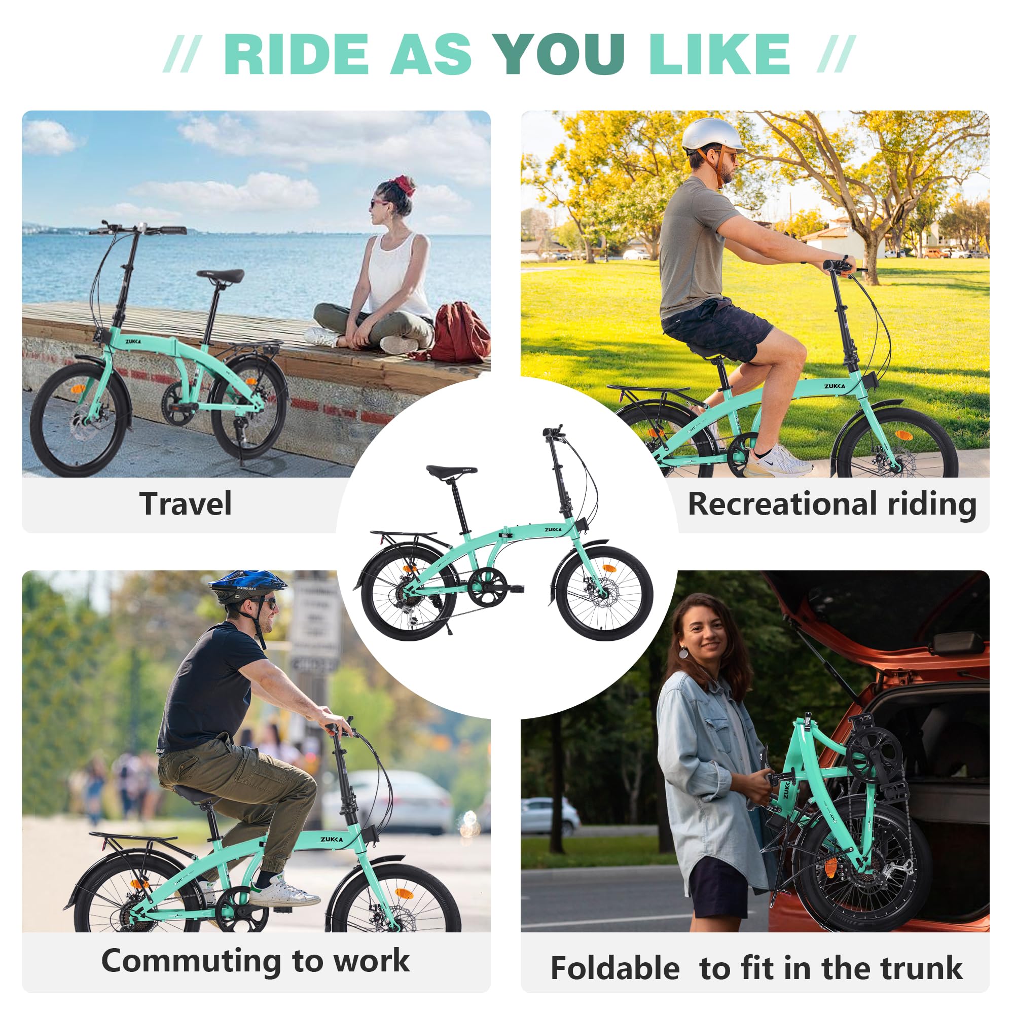 ZUKKA 20 Inch Folding Bike for Adults - 7 Speed City Bicycle with Dual Disc Brakes & Adjustable Height - Perfect for Commuting, Travel & Exercise | Compact Foldable Design for Easy Storage & Transport