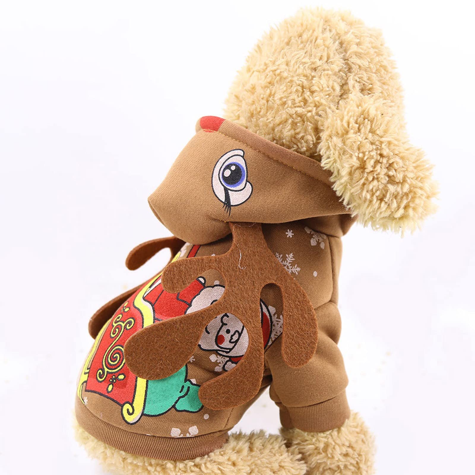 Warm Dog Hoodie Winter Pet Clothes - Reindeer Christmas Costume for Small Dogs, Cozy Fleece Puppy Sweater for Boys & Girls (Khaki, Size L) - Perfect for Holiday Photos & Outdoor Walks