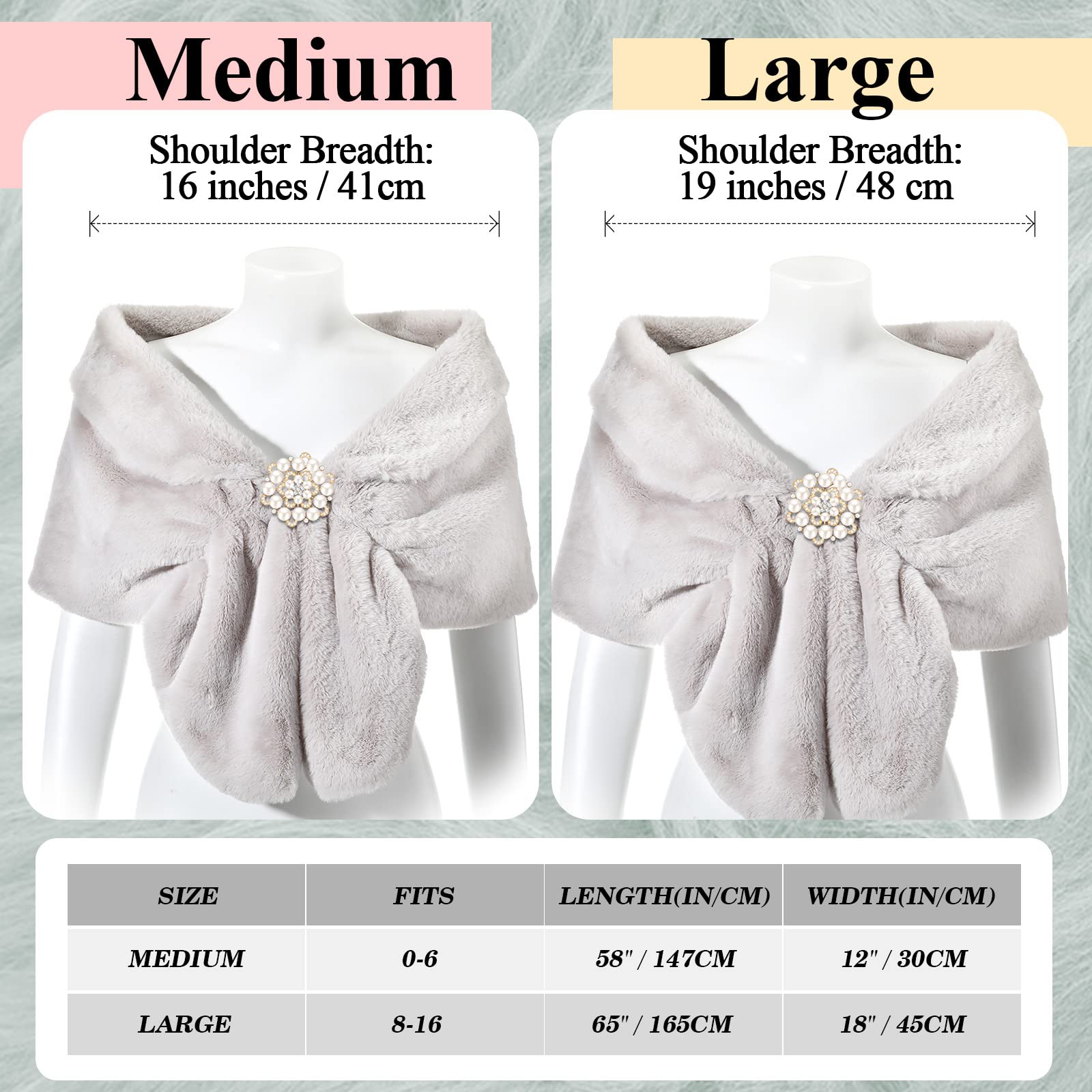 Geyoga Women's Faux Fur Shawl Wrap Stole - Winter Bridal Wedding Scarf with Rhinestone Brooches - Elegant 1920s Style for Evening Parties, Date Nights & Special Occasions