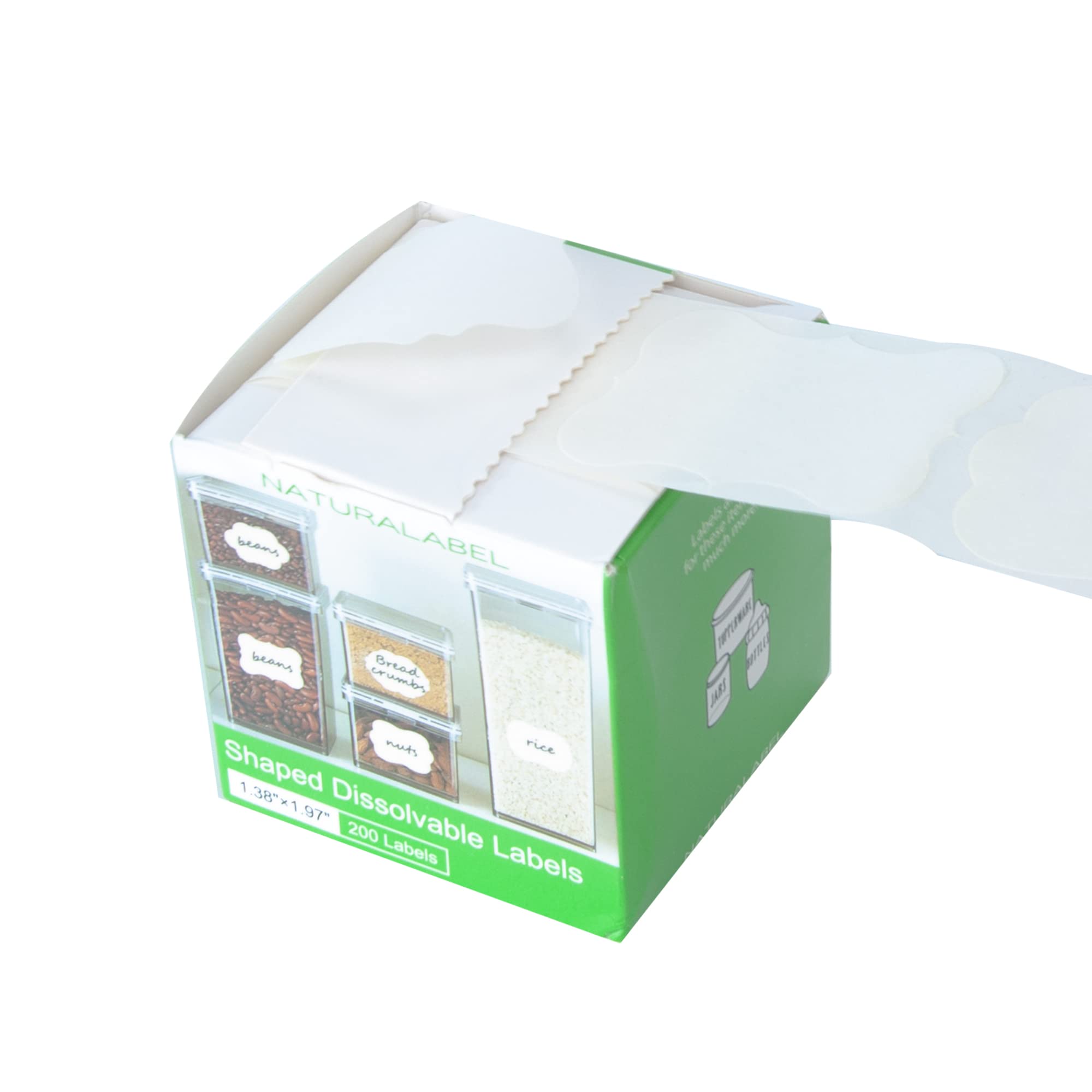 NATURALABEL 200-Pack Dissolvable Food Labels for Mason Jars & Meal Prep - 5 Adhesive-Free Shapes, No Residue, 1-3/8