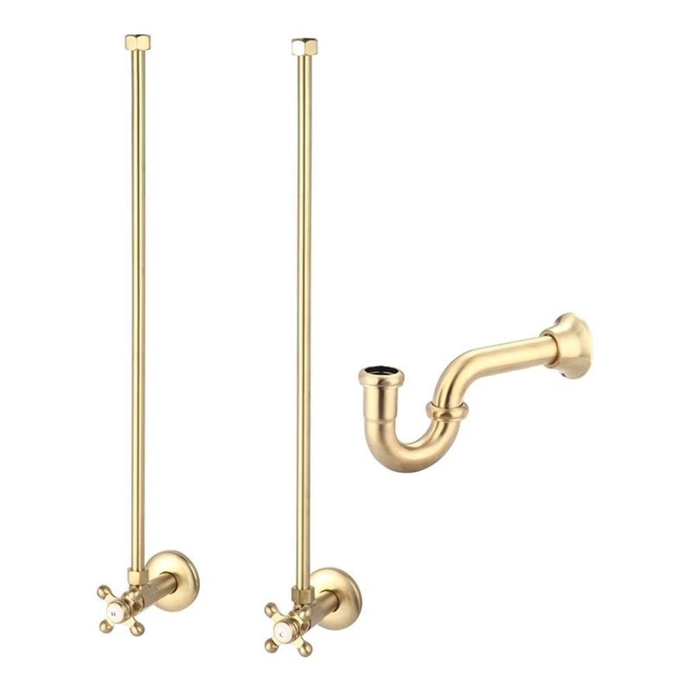 Modern Solid Brass P-Trap Water Supply Kit in Satin Gold - Premium Bathroom Sink Drain Pipe for Vanity, Basin & Lavatory Installation - Perfect for Home Renovation & DIY Plumbing Projects
