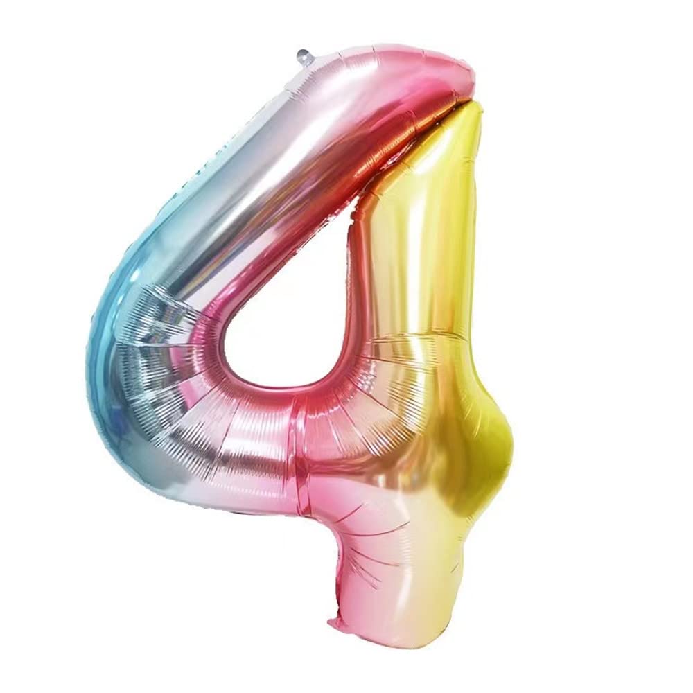 40-Inch Rainbow Gradient Number 4 Crown Balloons Set - 4th Birthday Party Decorations for Kids - Perfect for Birthday Celebrations, Photo Backdrops & Baby Showers