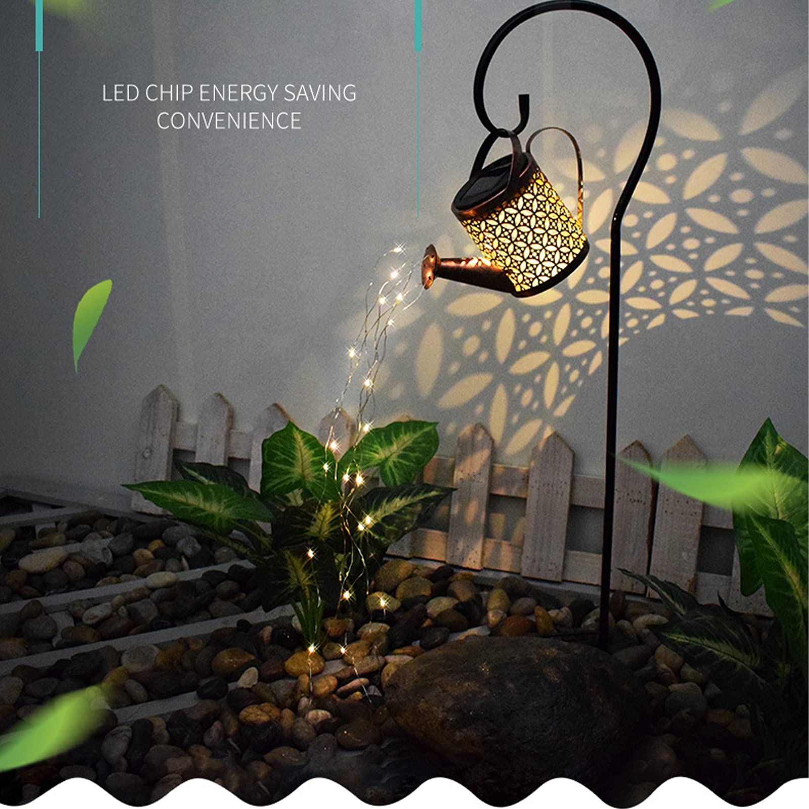 Solar LED Garden Shower Lights - Watering Can & Starry String Lights for Outdoor Decor