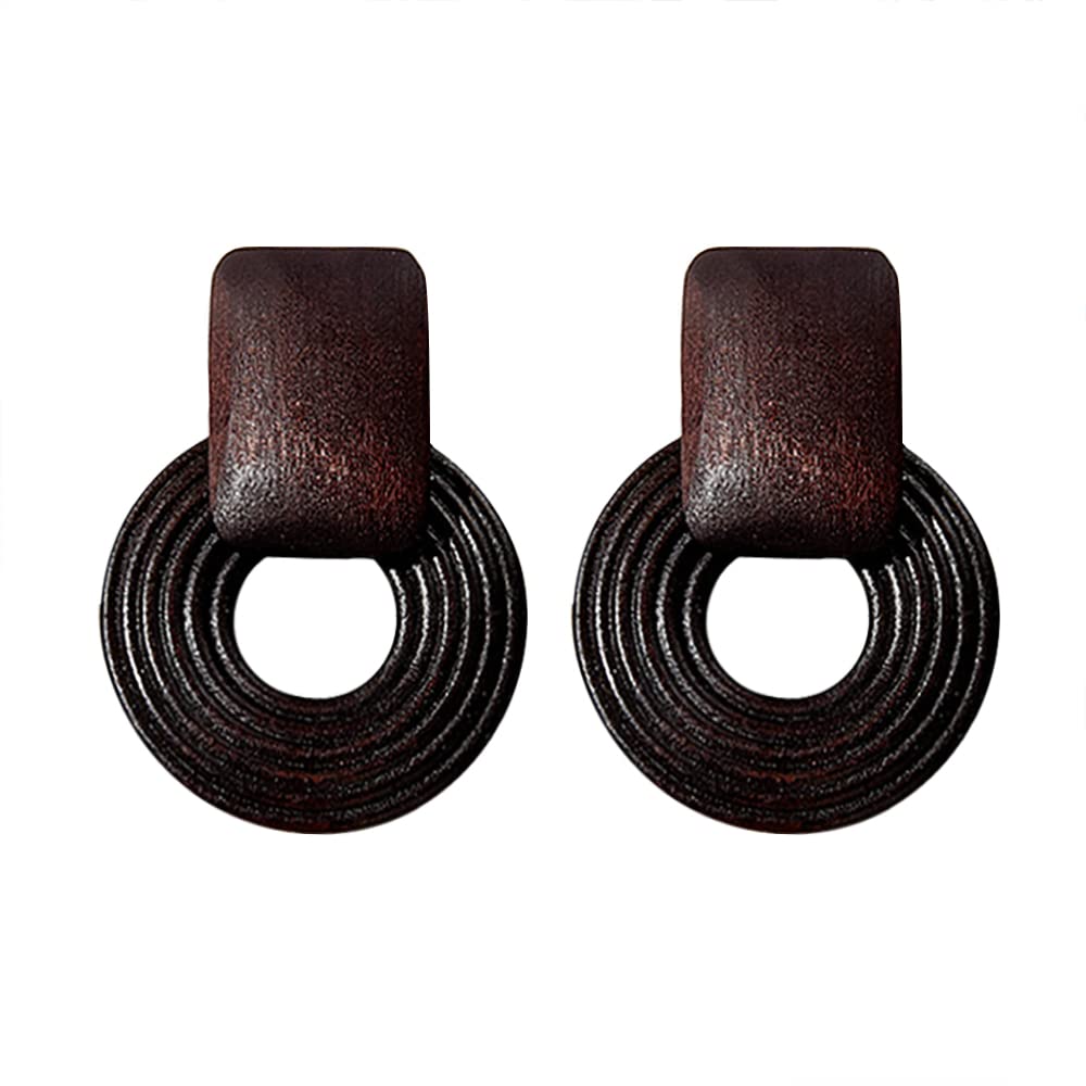 Boho Drop Wood Earrings for Women - Handmade Geometric Dangle Earrings with 925 Silver Needle | Statement Round Retro Jewelry for Girls | Perfect for Casual Wear, Parties & Gift Giving