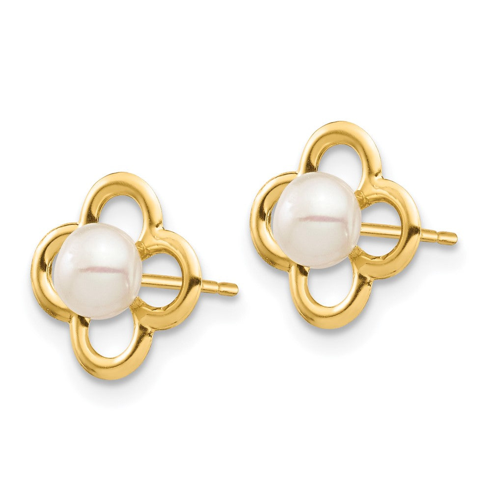 14K Gold Madi K 4.5mm White Button Freshwater Cultured Pearl Stud Earrings - SE2962 - Perfect for Weddings, Parties & Everyday Elegance