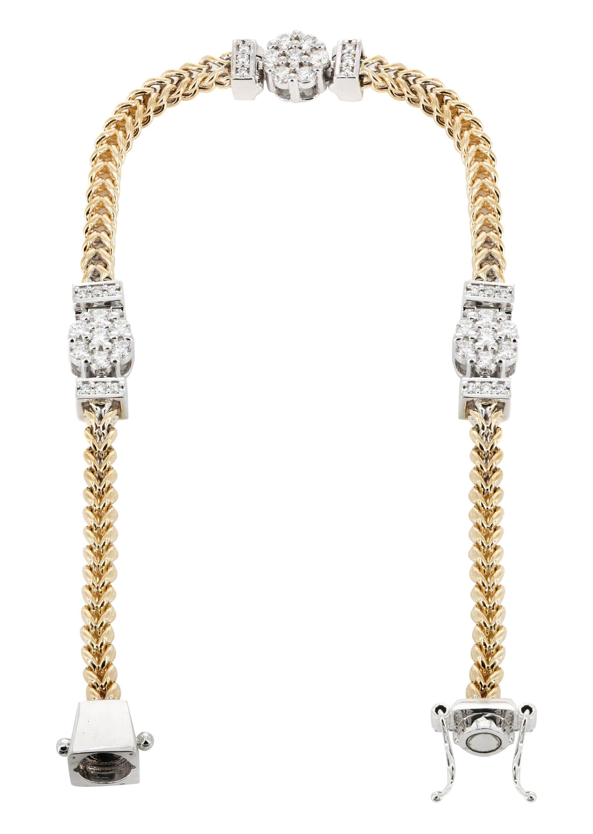 14K Gold Diamond Franco Chain Bracelet for Women - 1.46 Carat Genuine Diamond Tennis Bracelet, 8mm Wide | Perfect for Anniversary Gifts, Wedding Jewelry & Special Occasions