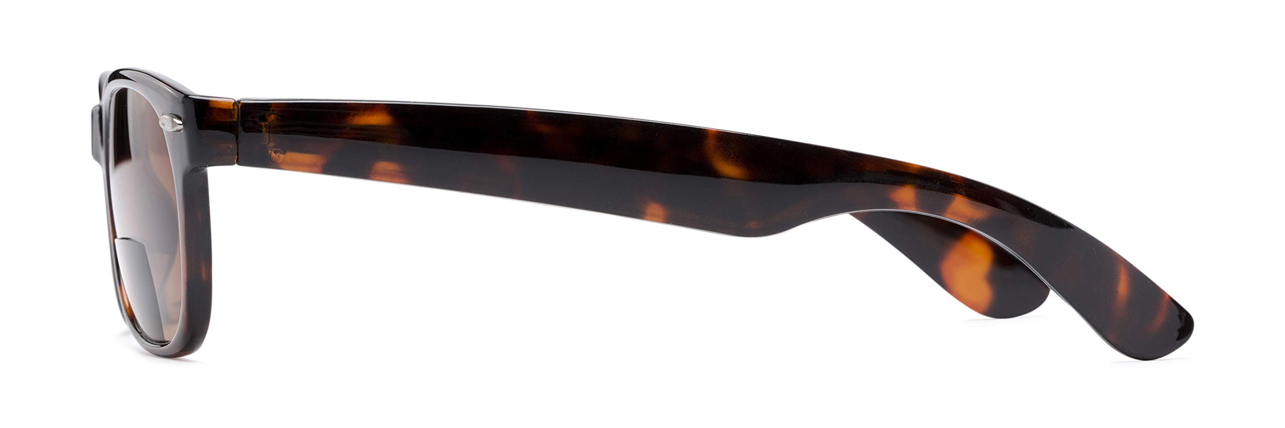 Joliet Bifocal Reading Sunglasses - Retro Square Plastic Frame for Men & Women | Tortoise & Amber Lens (1.25 Magnification) - Perfect for Outdoor Reading, Gardening, and Driving