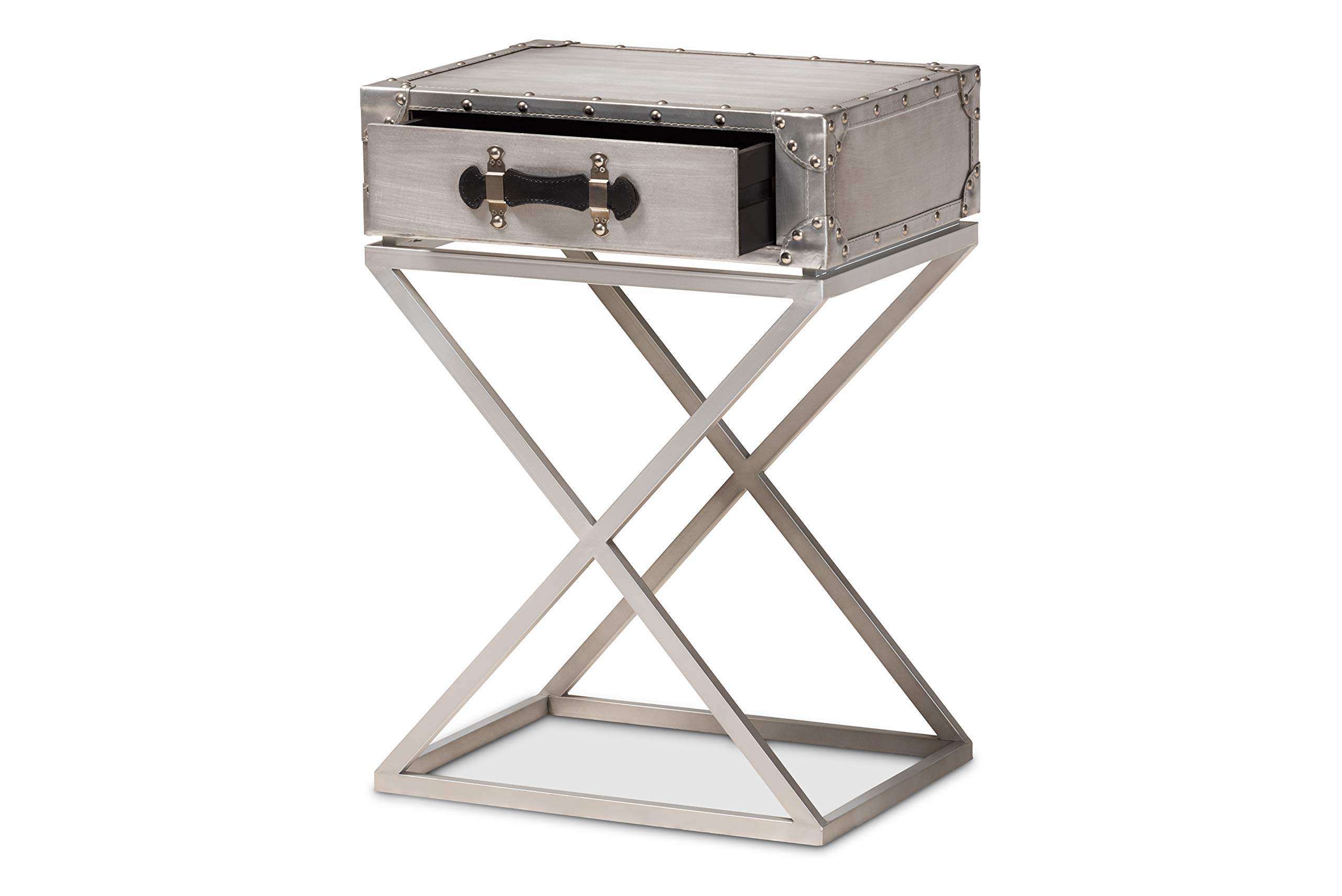 Baxton Studio Modern Nightstand - Silver and Black Bedside Table with Drawer for Bedroom Furniture | Perfect for Small Spaces, Apartment, and Guest Room