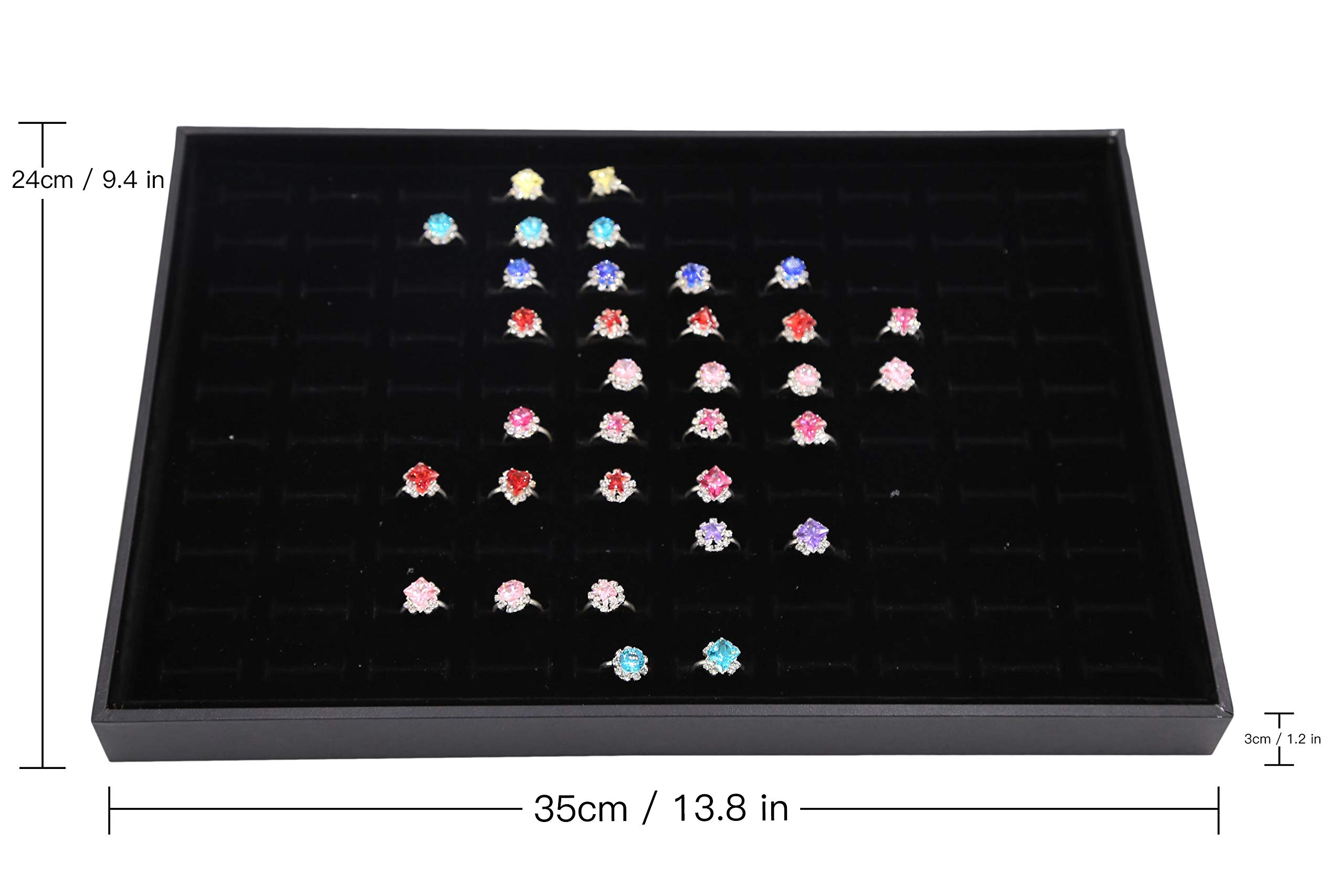 Stratalife 100-Slot Stackable Ring Organizer - Black Jewelry Display Tray & Storage Drawer Insert for Multiple Rings | Perfect for Bedroom Vanity, Jewelry Store Showcase, and Travel Jewelry Case Organization