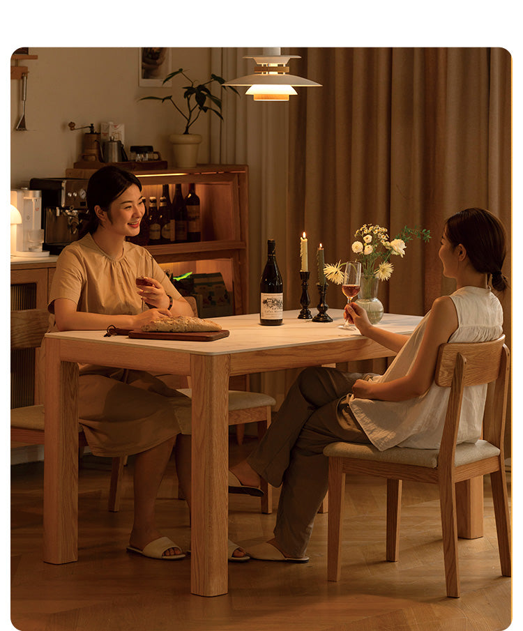 Solid Oak Wood Dining Table - Simple Modern Design for Kitchen, Dining Room & Small Spaces