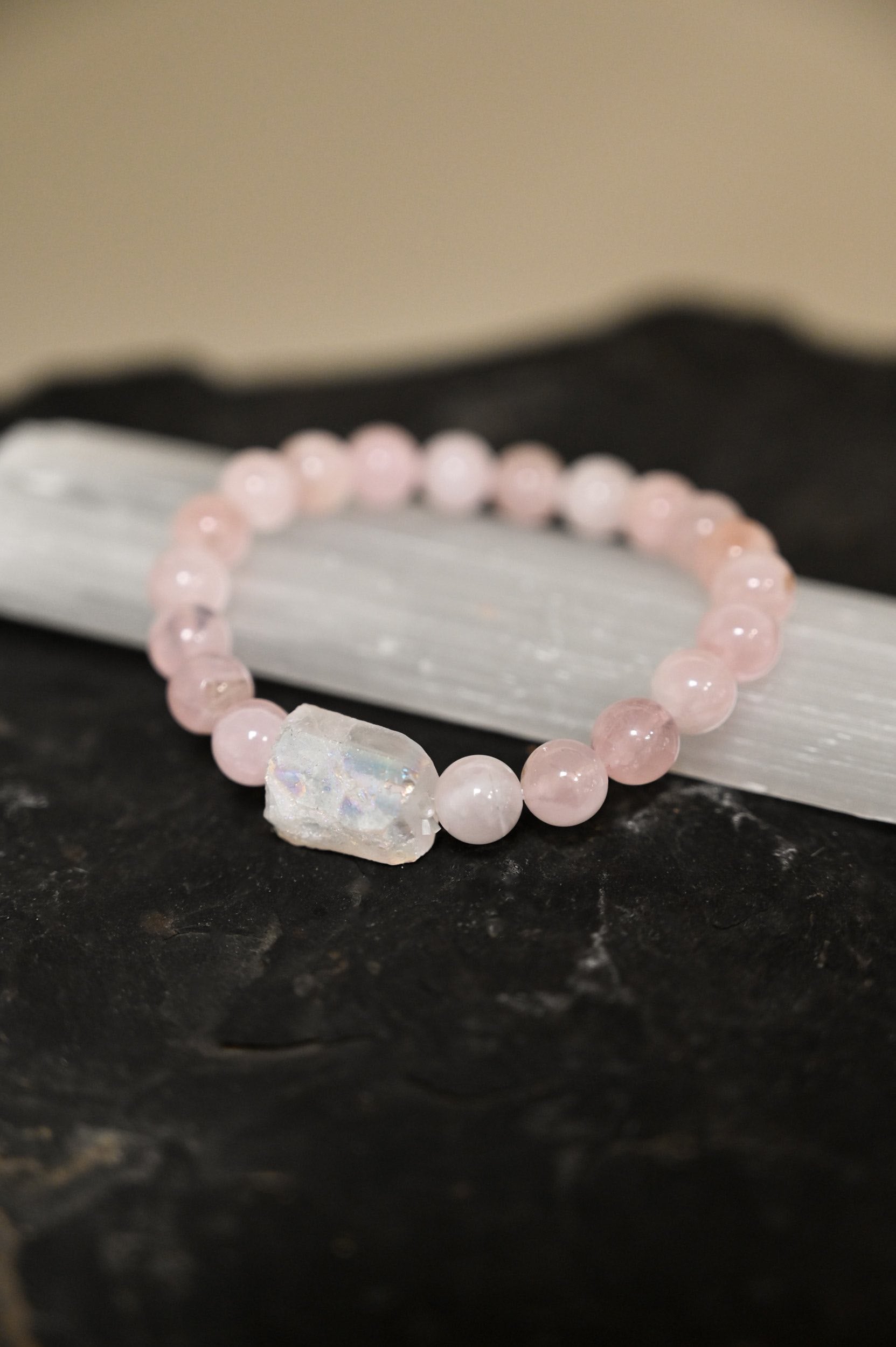 Angel Aura Quartz & Rose Quartz Healing Bracelet for Women - Spiritual Energy Crystal Jewelry for Meditation, Chakra Balancing & Positive Vibes