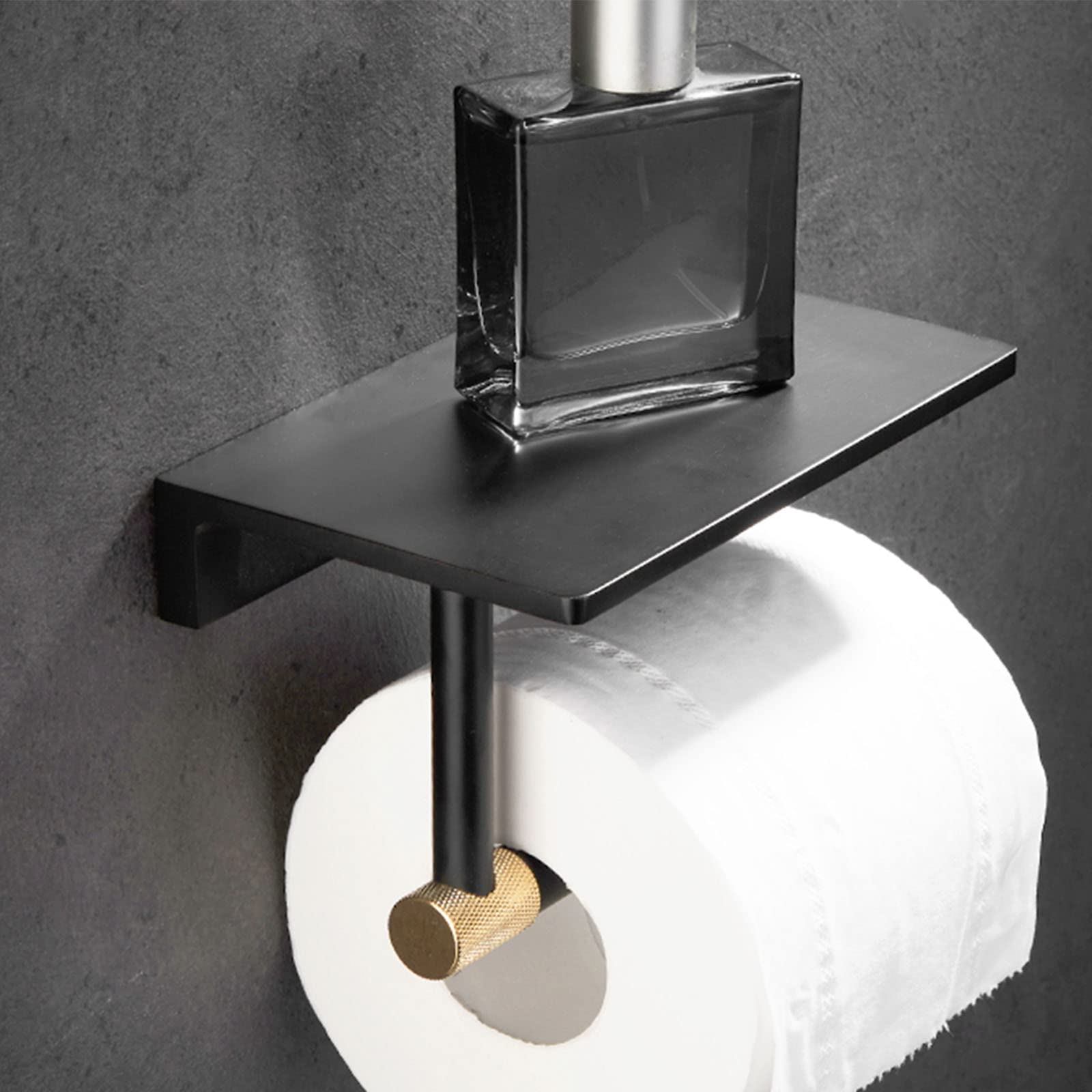 5-Piece Black Gold Bathroom Towel Rack Set - Wall Mounted Brass Towel Bar, Toilet Paper Holder & Towel Ring Kit | Bathroom Hardware Accessories for Modern Home Decor