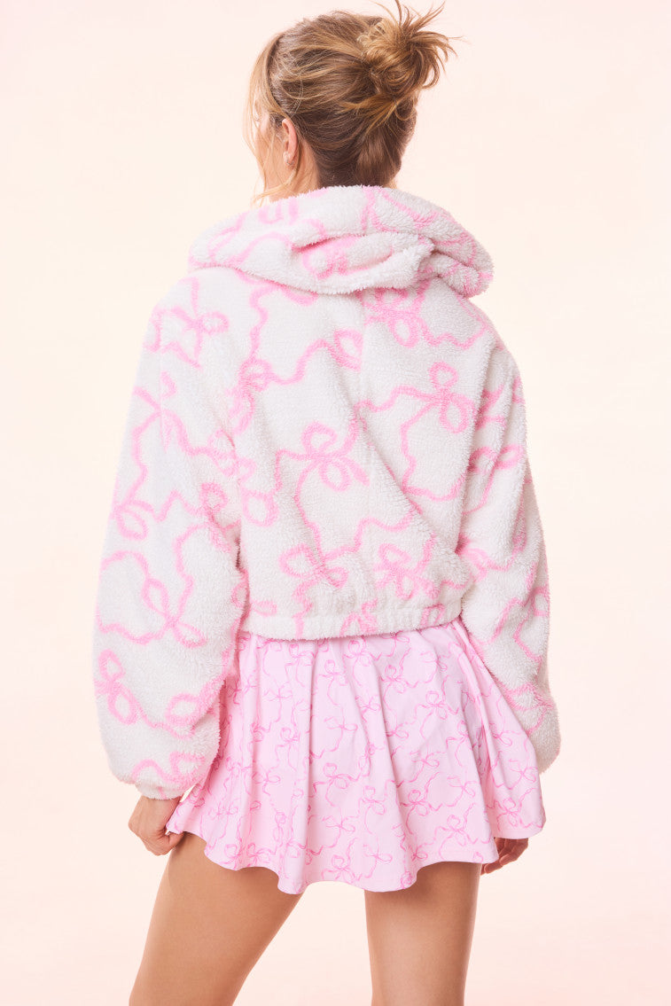 Darcelle Women's Bow Print Teddy Bomber Jacket - Cozy Fleece Outerwear for Fall & Winter Fashion, Casual Wear, and Street Style Outfits