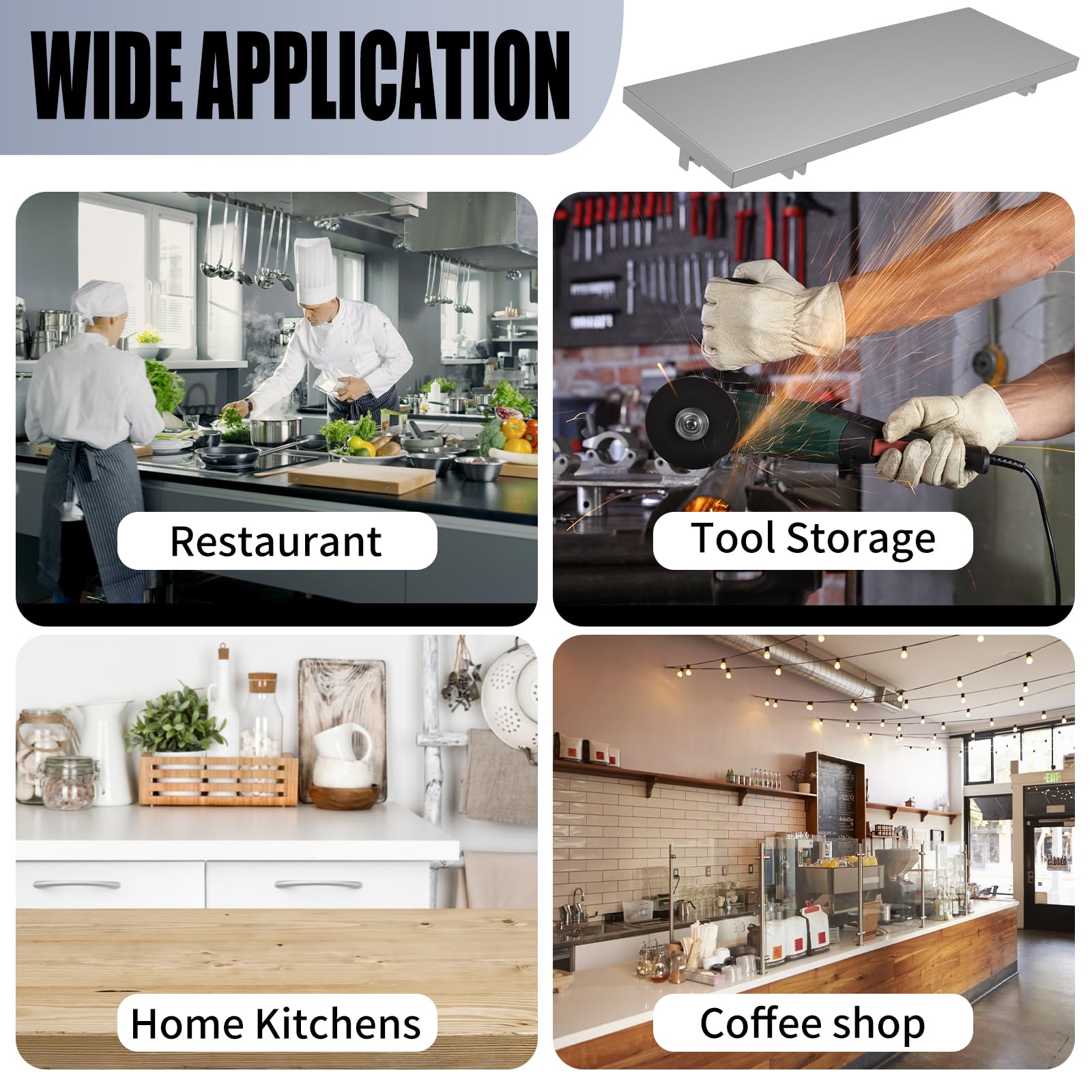60 x12 Inch Folding Stainless Steel Wall Shelf - Heavy Duty Concession Shelf for Food Trailers, Concession Windows & Outdoor Events - Space Saving Metal Food Serving Shelves for Restaurants, Food Trucks & Catering Businesses