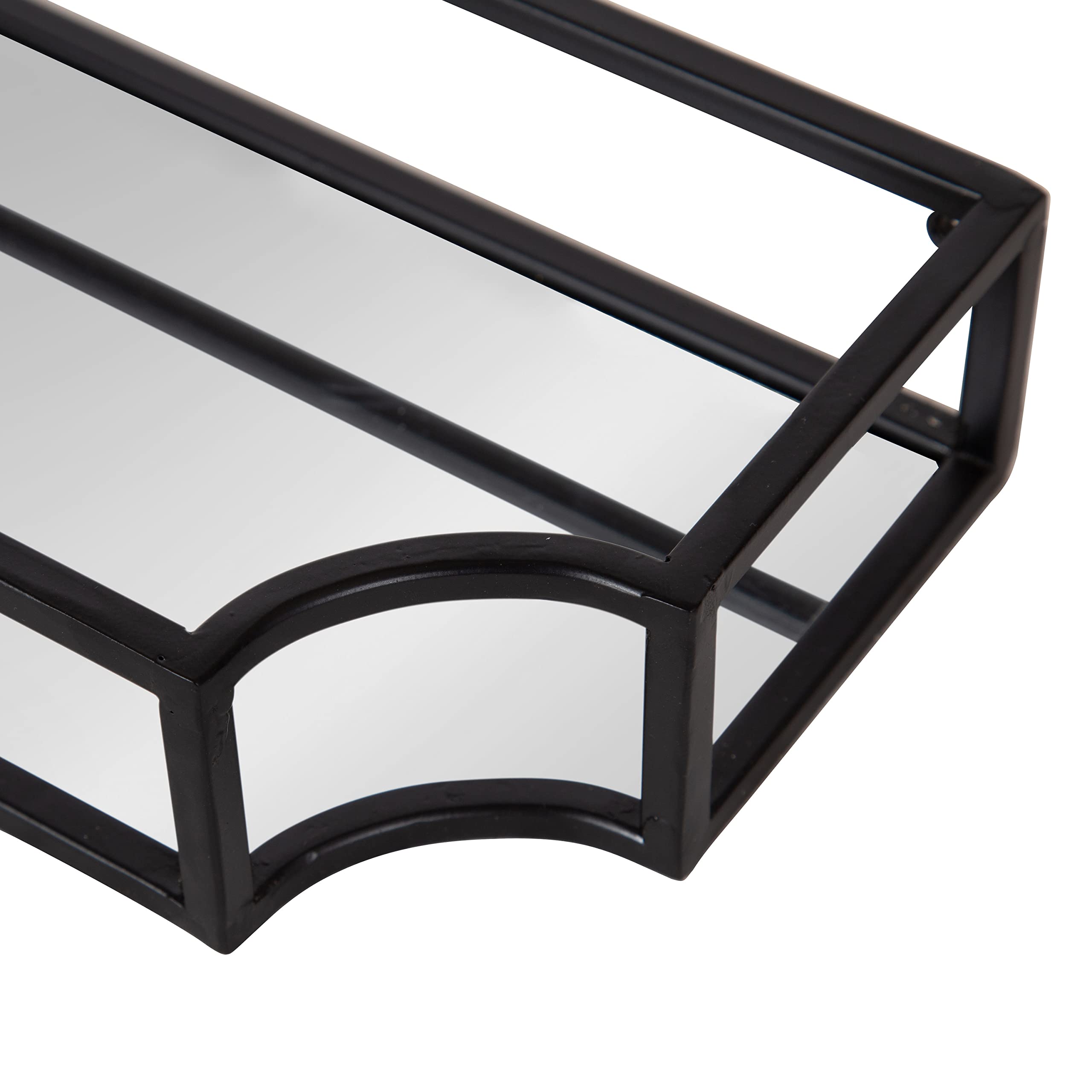 Kate and Laurel Ciel Modern Floating Shelves - Set of 2 Black Glass Shelves with Metal Frame for Wall Storage & Display | Perfect for Living Room, Bedroom, Bathroom Decor & Organizing Books, Plants, Photos