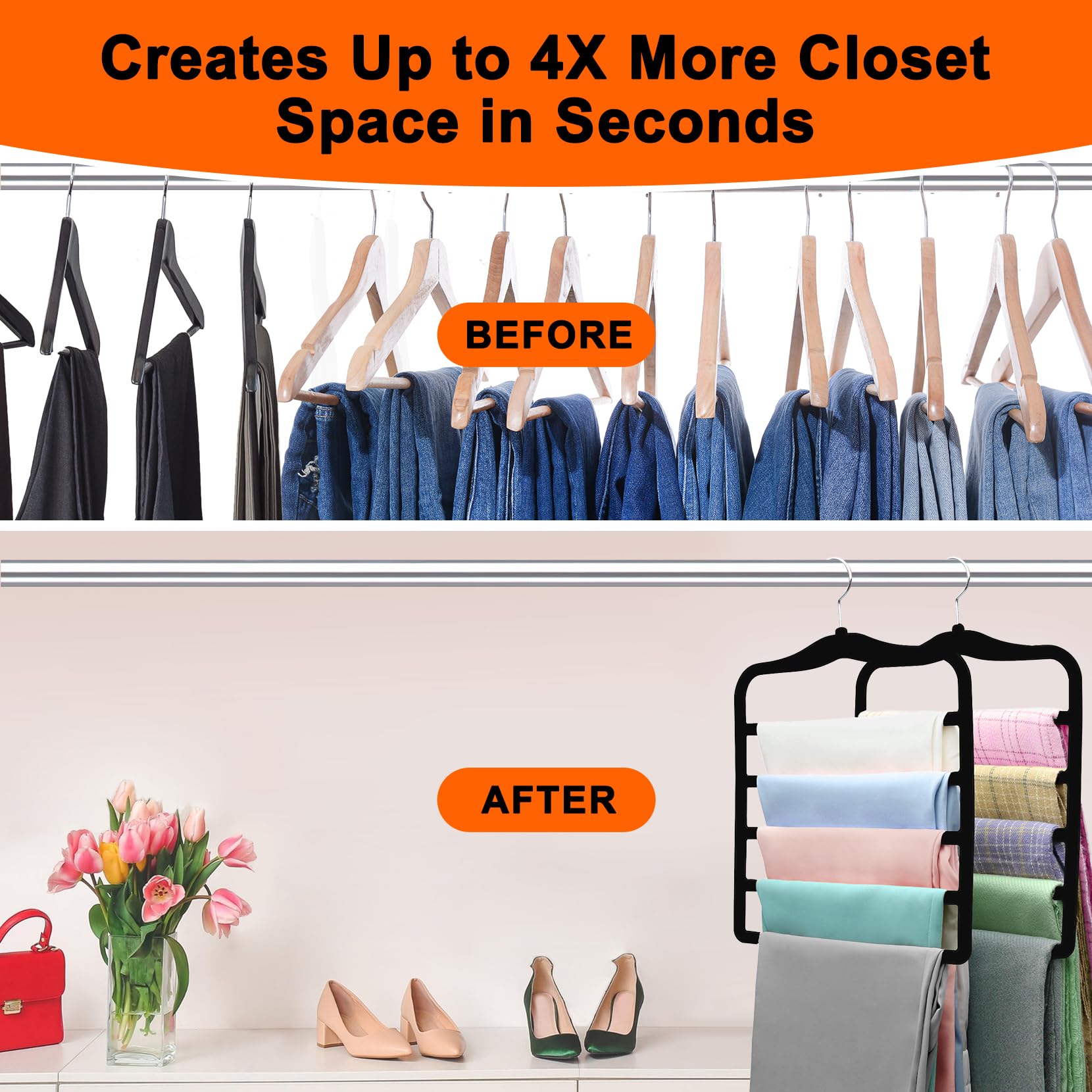 5-Pack Velvet Non-Slip Pants Hangers - Space Saving Closet Organizers for Jeans, Scarves & Clothes | Dorm Room Essentials for College Students | Perfect for Small Spaces & Wardrobe Organization