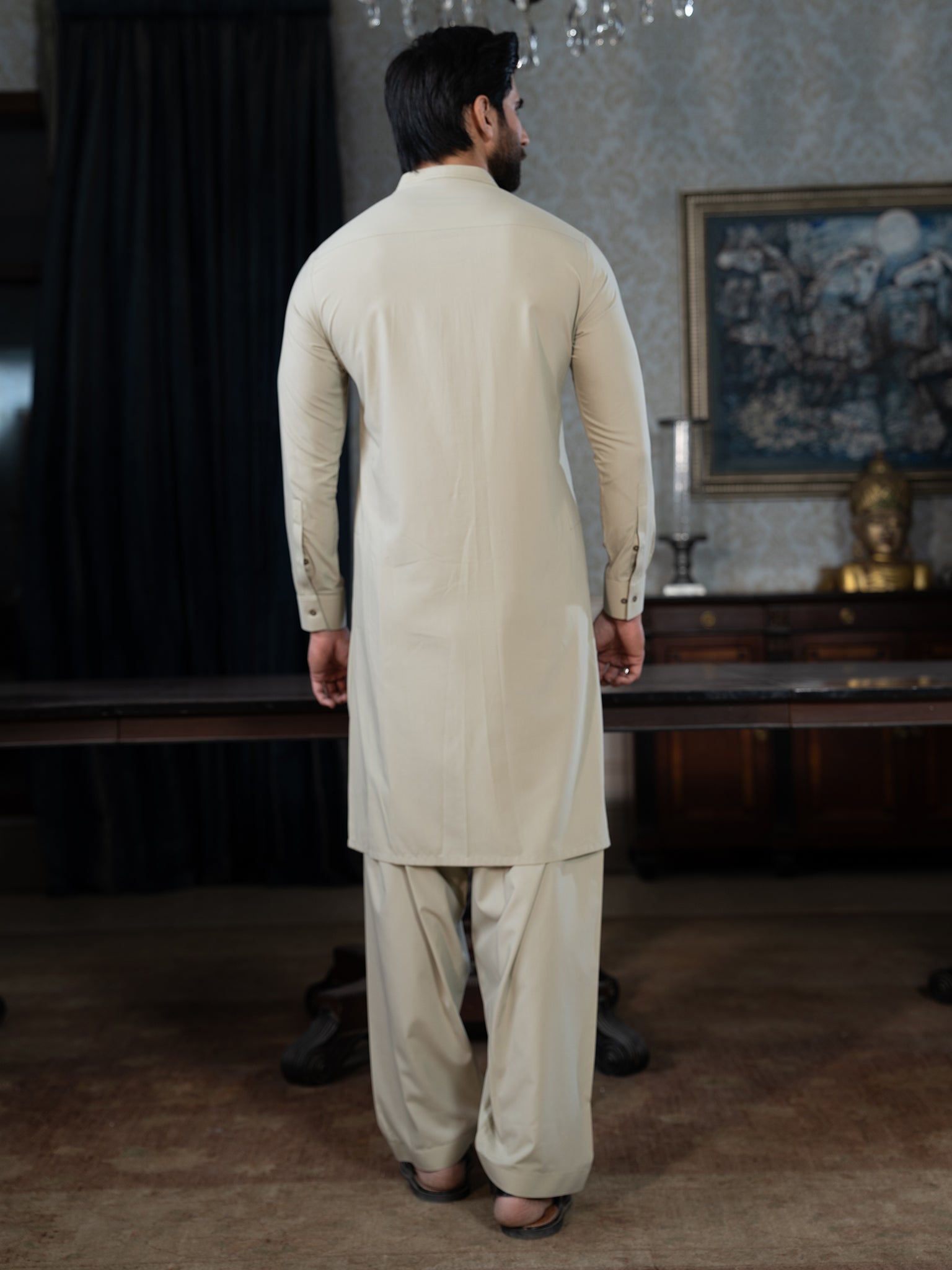 Blended Stripes Moss Grey Kurta Trouser by J. Junaid Jamshed | Premium Pakistani Ethnic Wear for Men | Perfect for Eid, Weddings & Formal Occasions