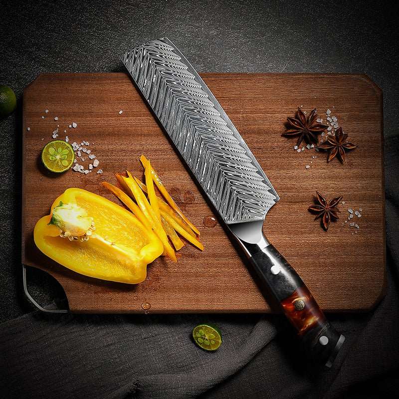 Premium 8-Piece Professional Chef Knife Set with VG10 Stainless Steel Blades & Stained Olive Wood Handles - Includes Protective Sheaths - Perfect for Home Cooking, Professional Kitchens & Culinary Gifts