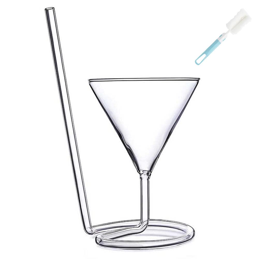 Premium Spiral Straw Cocktail Glasses Set - Whiskey, Bourbon, Martini, Margarita & Champagne Coupe Drinking Glasses - Elegant Barware for Cocktail Parties, Home Bars & Gifts