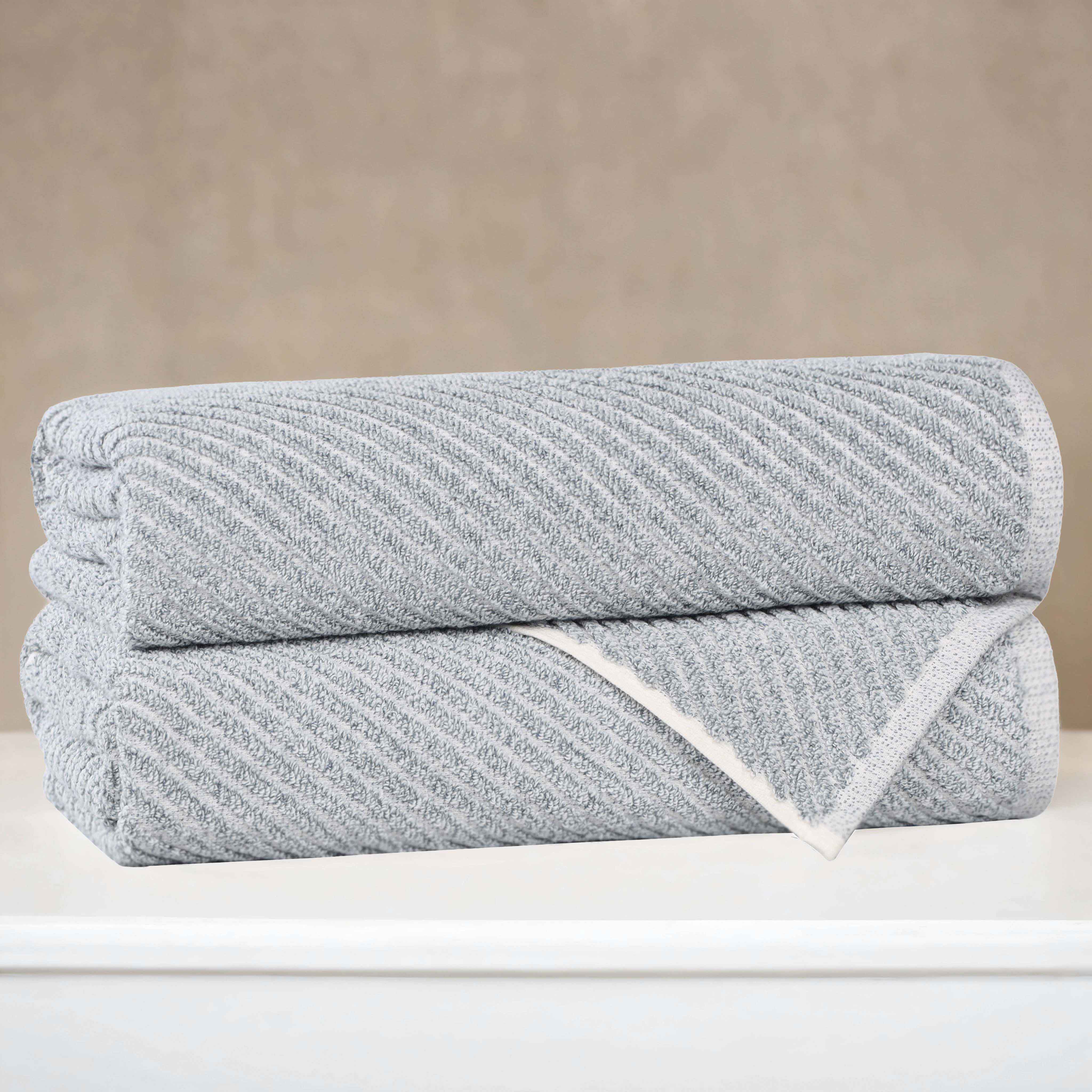 Premium Amelia Cotton Blend Diagonal Stripes Bath Towels - Soft & Absorbent Set of 2 - Perfect for Spa, Bathroom & Beach Use