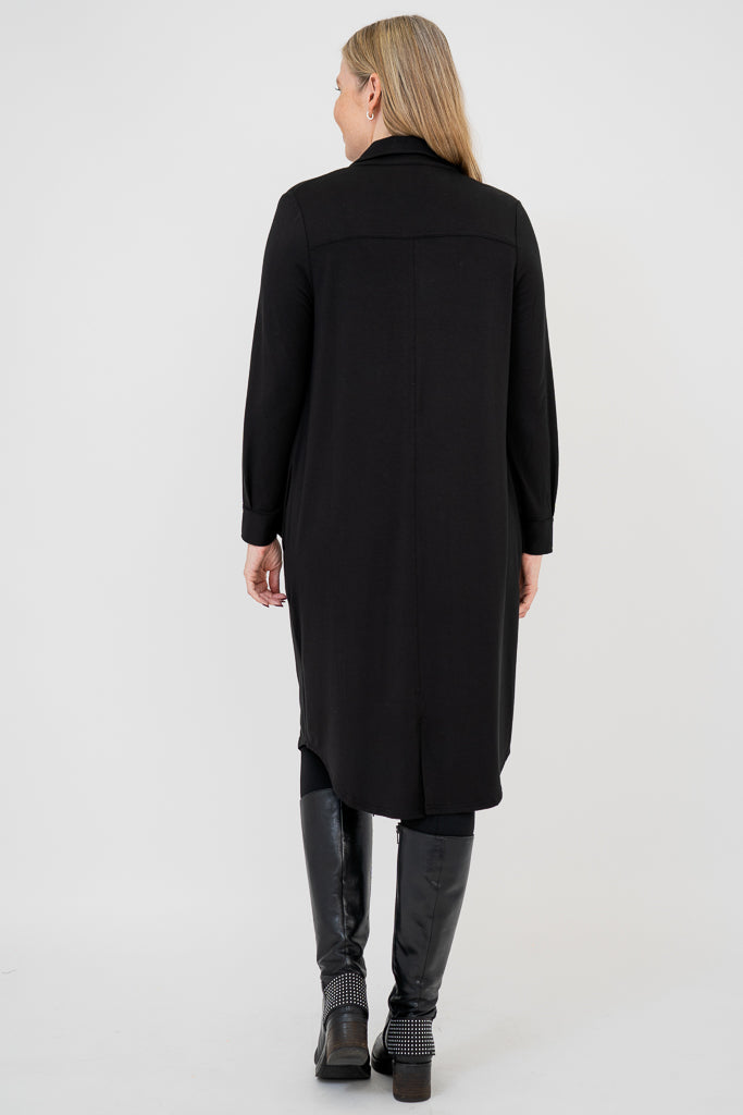 Lois Duster Coat - Black Bamboo Fabric - Stylish Outerwear for Women - Perfect for Fall Fashion & Casual Outings