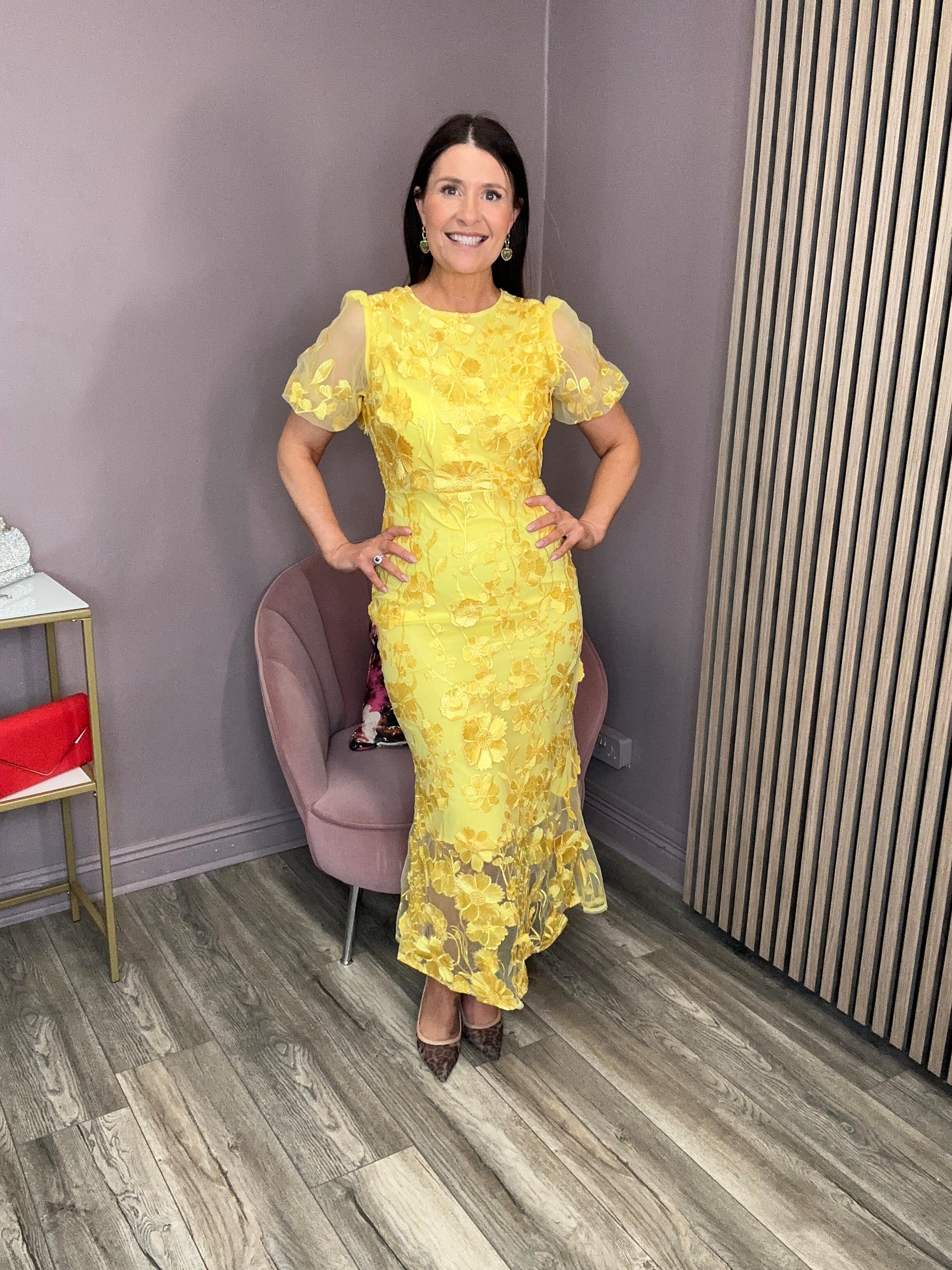 Lisa Floral Print Midi Dress for Women - Yellow Summer Dress for Beach, Vacation & Casual Wear