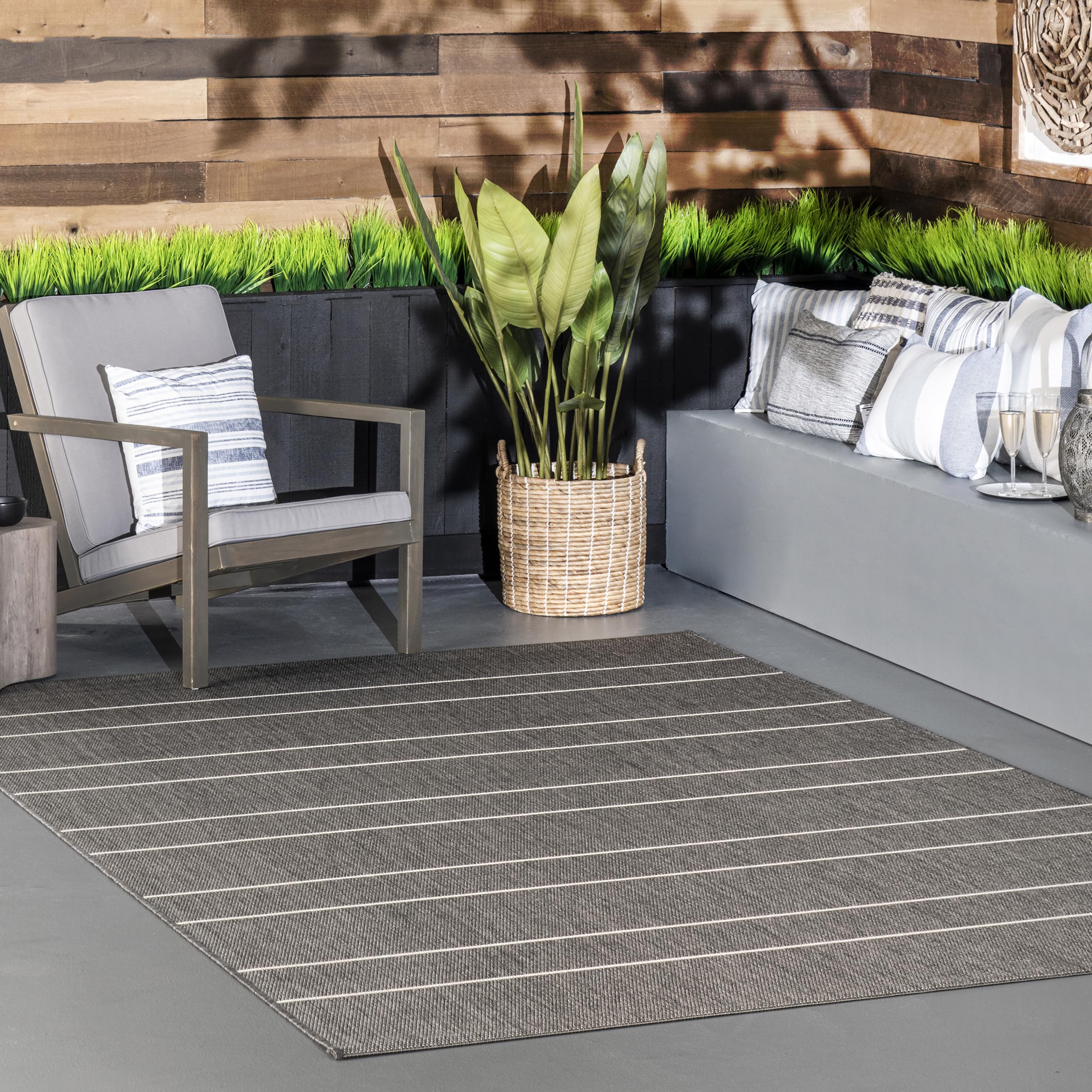 nuLOOM 6' x 9' Outdoor Performance Area Rug - OEKO-TEX Certified, Weather Resistant & High Traffic Rug for Patio, Balcony, Deck - Alaina Dark Grey - Perfect for Outdoor Entertaining & Poolside Lounging
