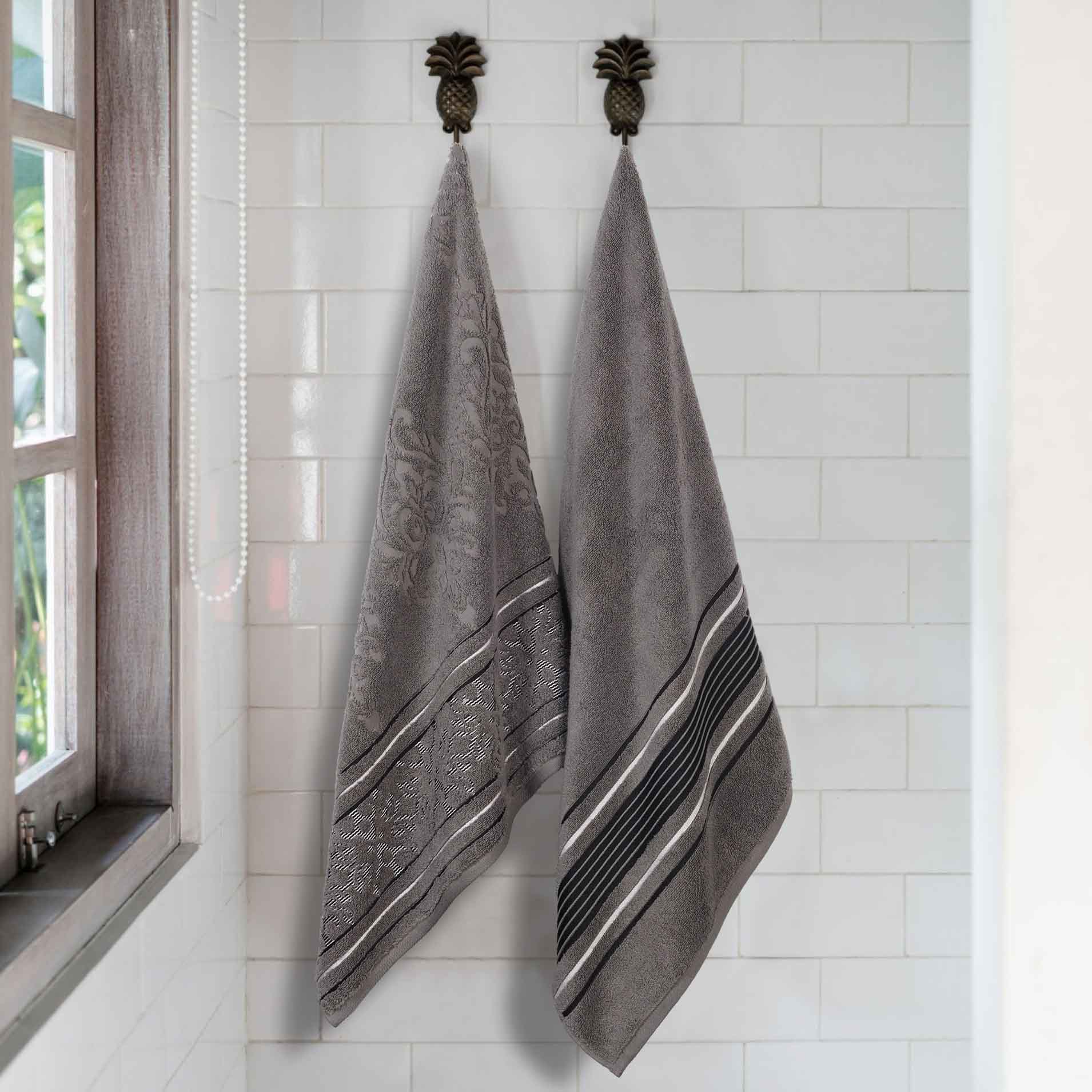 Premium 100% Zero Twist Cotton Bath Sheet Set of 2 - Ultra Soft & Absorbent Solid & Jacquard Floral Towels for Spa, Luxury Bathroom & Guest Use