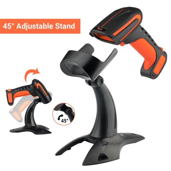 Tera Pro Industrial Wireless Barcode Scanner - 2D QR & 1D Barcode Reader with 2.4G Wireless, 2500mAh Battery, Bluetooth - Compatible with Windows, Mac, Android, iOS (Model 8100, Orange) - Ideal for Retail, Warehouse, and Inventory Management