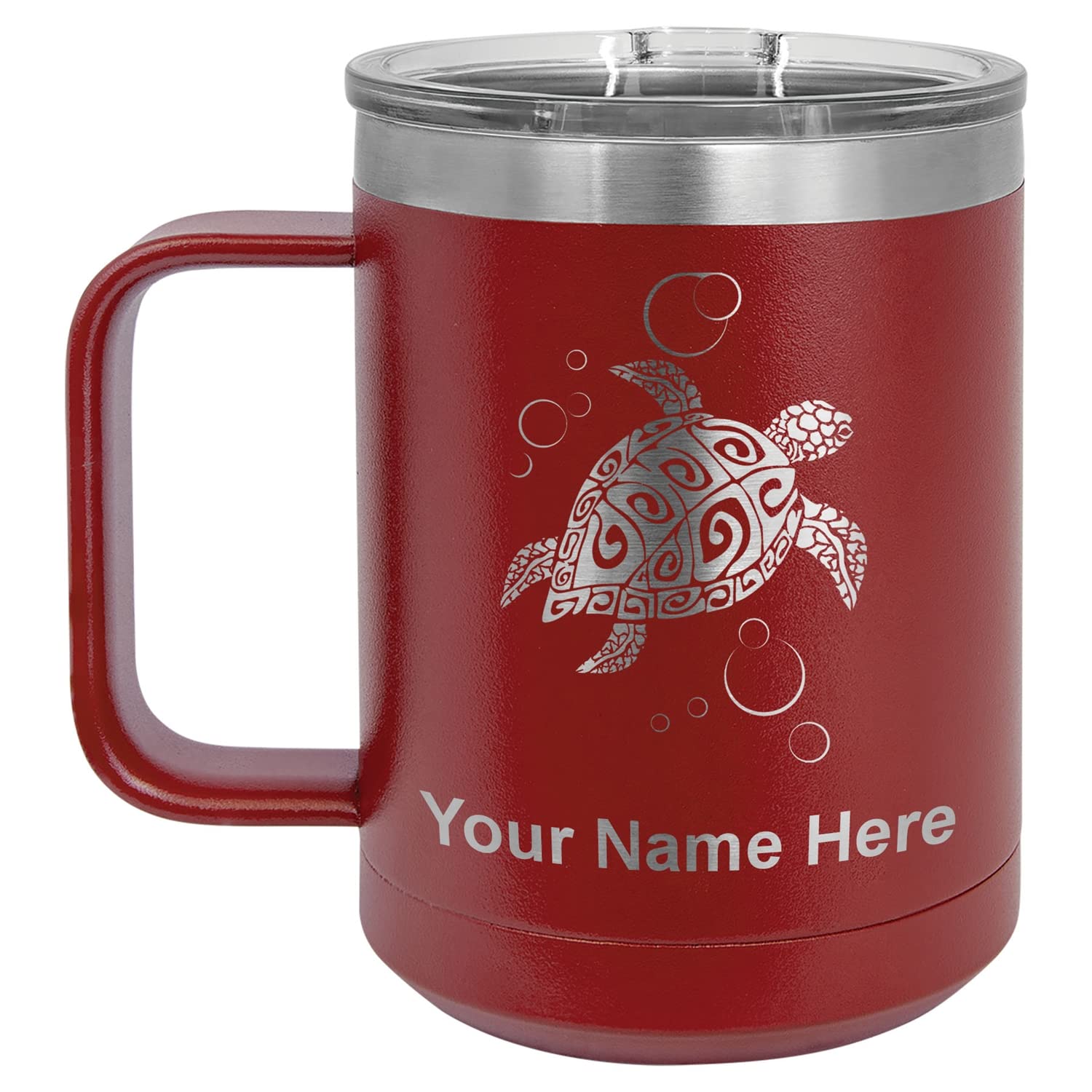 LaserGram 15oz Vacuum Insulated Stainless Steel Coffee Tumbler with Lid - Hawaiian Sea Turtle Design, Personalized Engraving Gift for Coffee Lovers - Perfect for Office, Travel & Outdoor Activities (Maroon)
