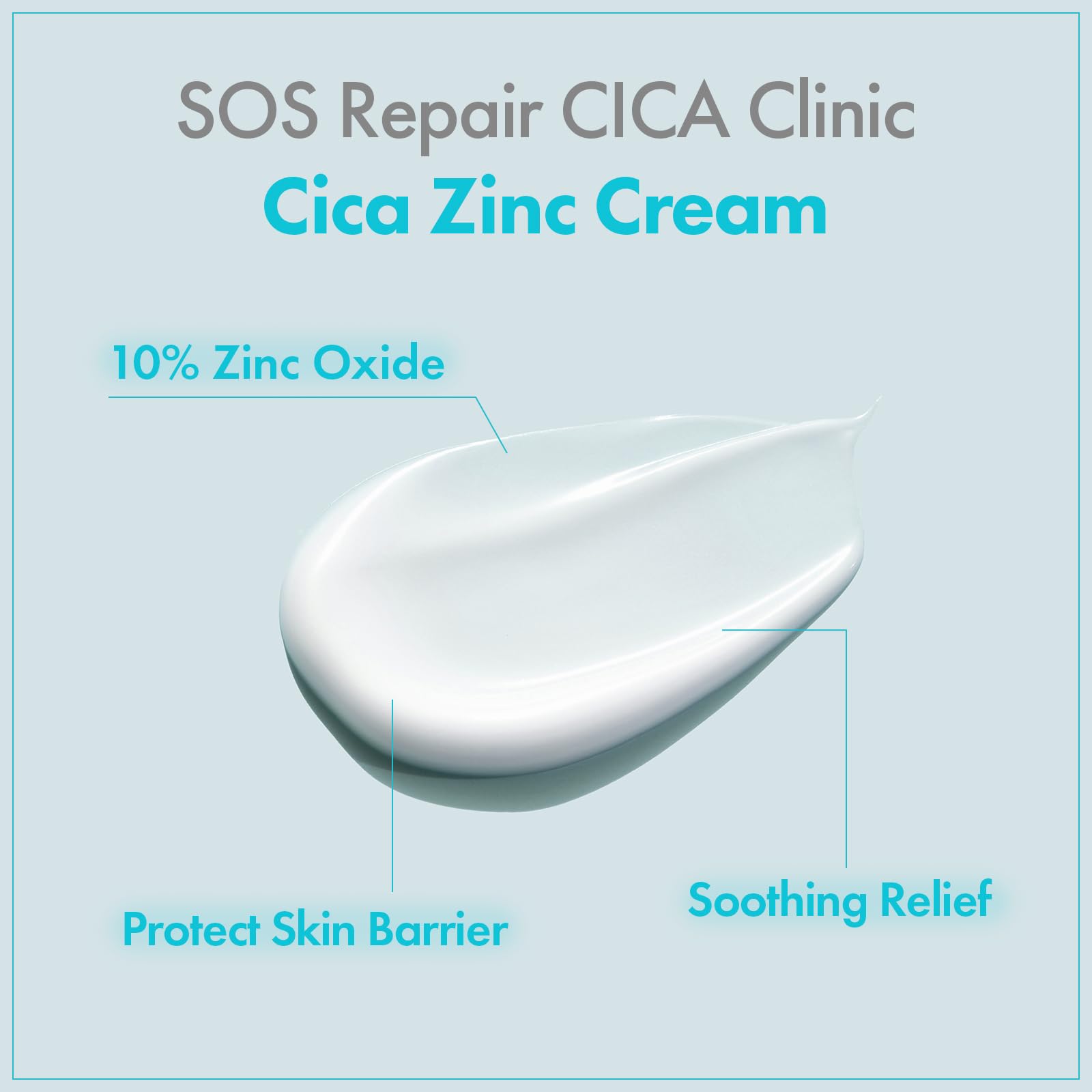 SOS Repair CICA Clinic Zinc Cream - 100,000ppm Zinc Oxide for Acne, Redness & Rosacea Treatment | Skin Barrier Repair & Moisturizing Cream | Non-Comedogenic Korean Skincare (50g/1.76oz) | Perfect for Daily Skin Care & Post-Procedure Healing